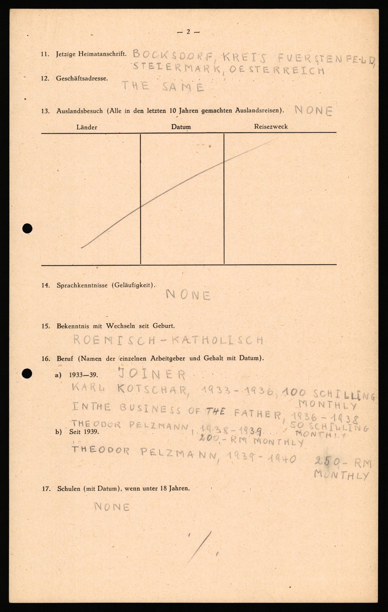 Forsvaret, Forsvarets overkommando II, AV/RA-RAFA-3915/D/Db/L0040: CI Questionaires. Tyske okkupasjonsstyrker i Norge. Østerrikere., 1945-1946, p. 20