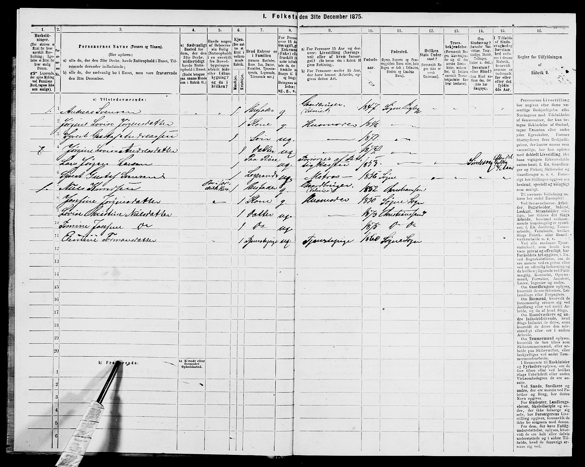 SAK, 1875 census for 1018P Søgne, 1875, p. 552