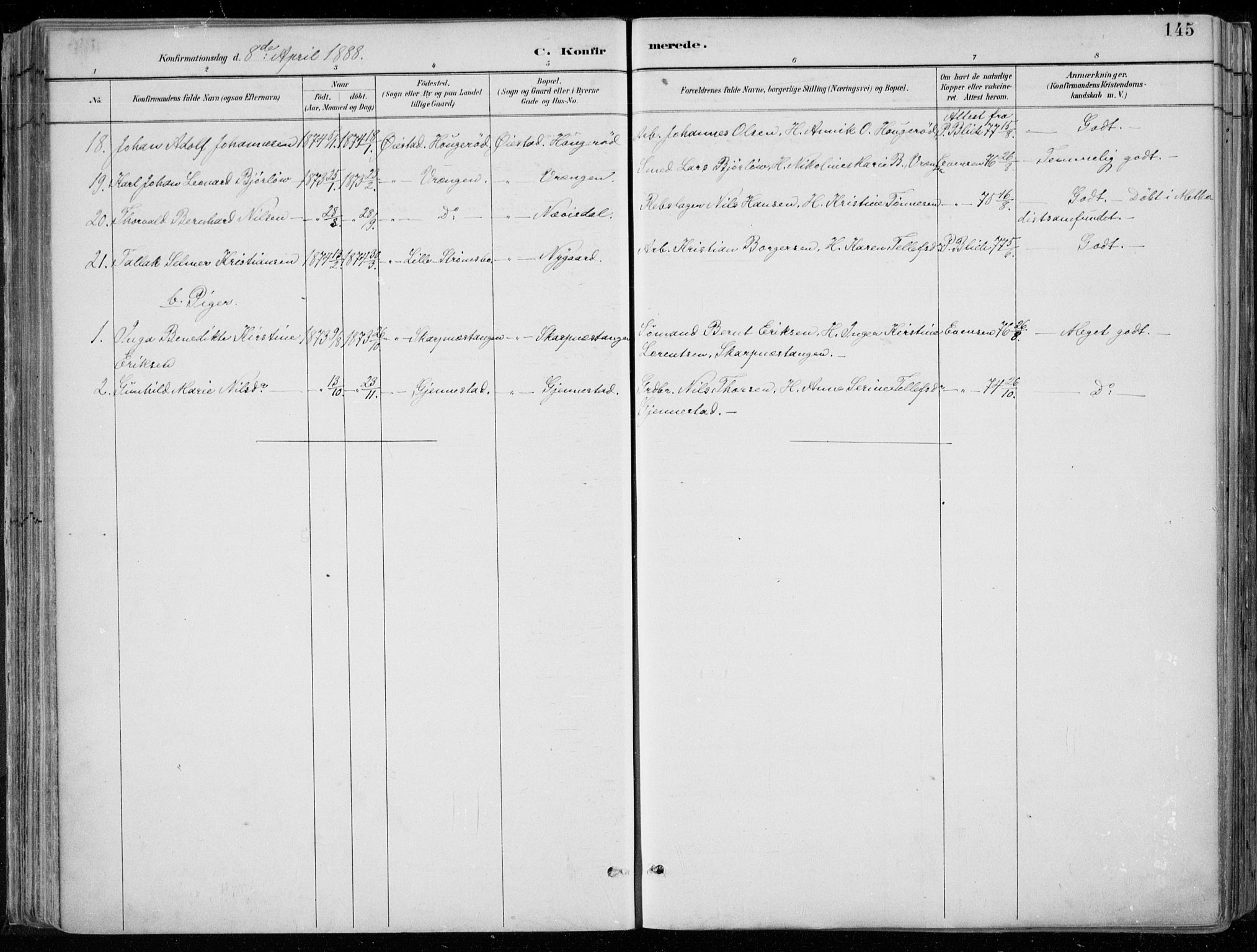 Øyestad sokneprestkontor, AV/SAK-1111-0049/F/Fa/L0017: Parish register (official) no. A 17, 1887-1896, p. 145