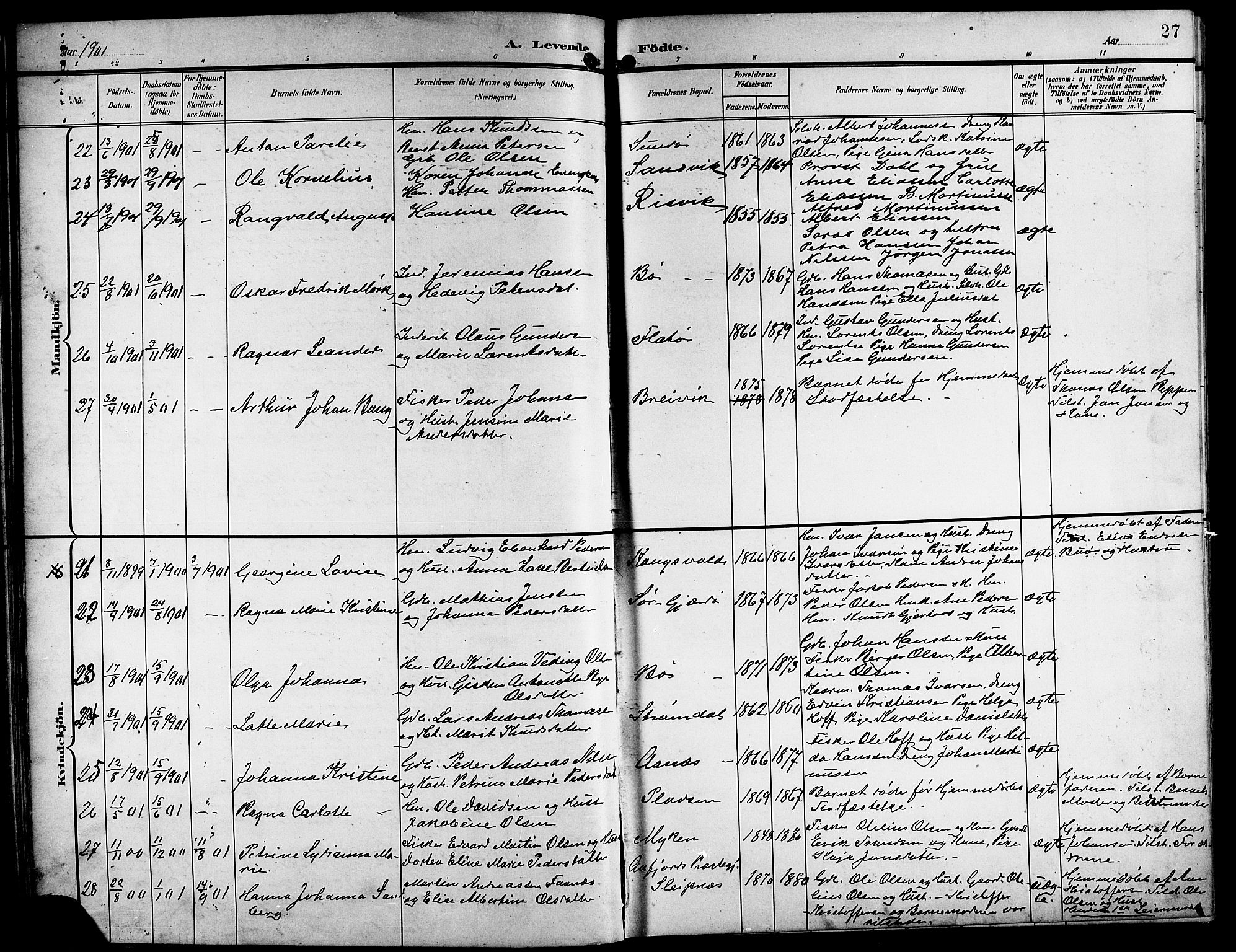 Ministerialprotokoller, klokkerbøker og fødselsregistre - Nordland, SAT/A-1459/841/L0621: Parish register (copy) no. 841C05, 1897-1923, p. 27