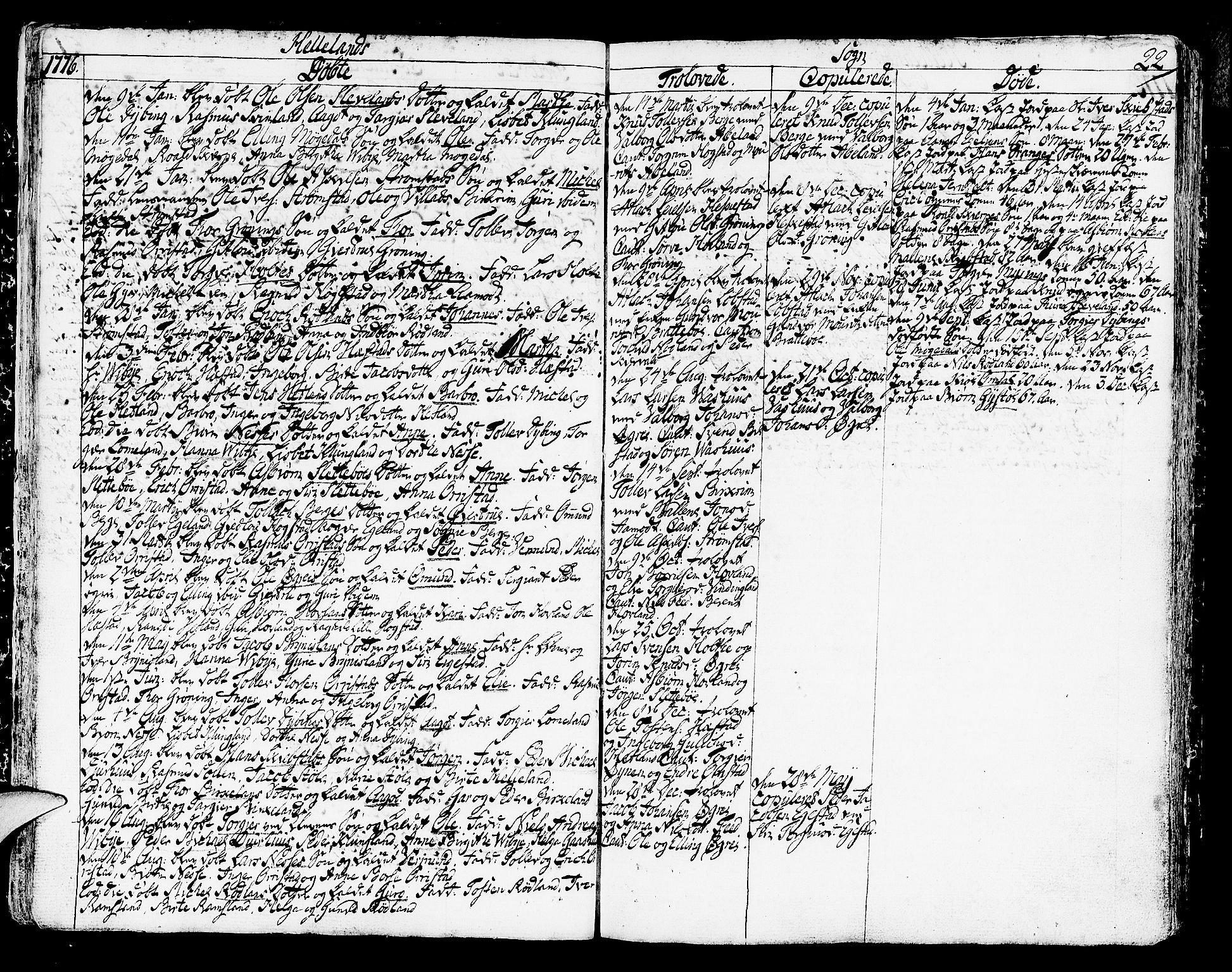 Helleland sokneprestkontor, AV/SAST-A-101810: Parish register (official) no. A 2 /1, 1762-1791, p. 22