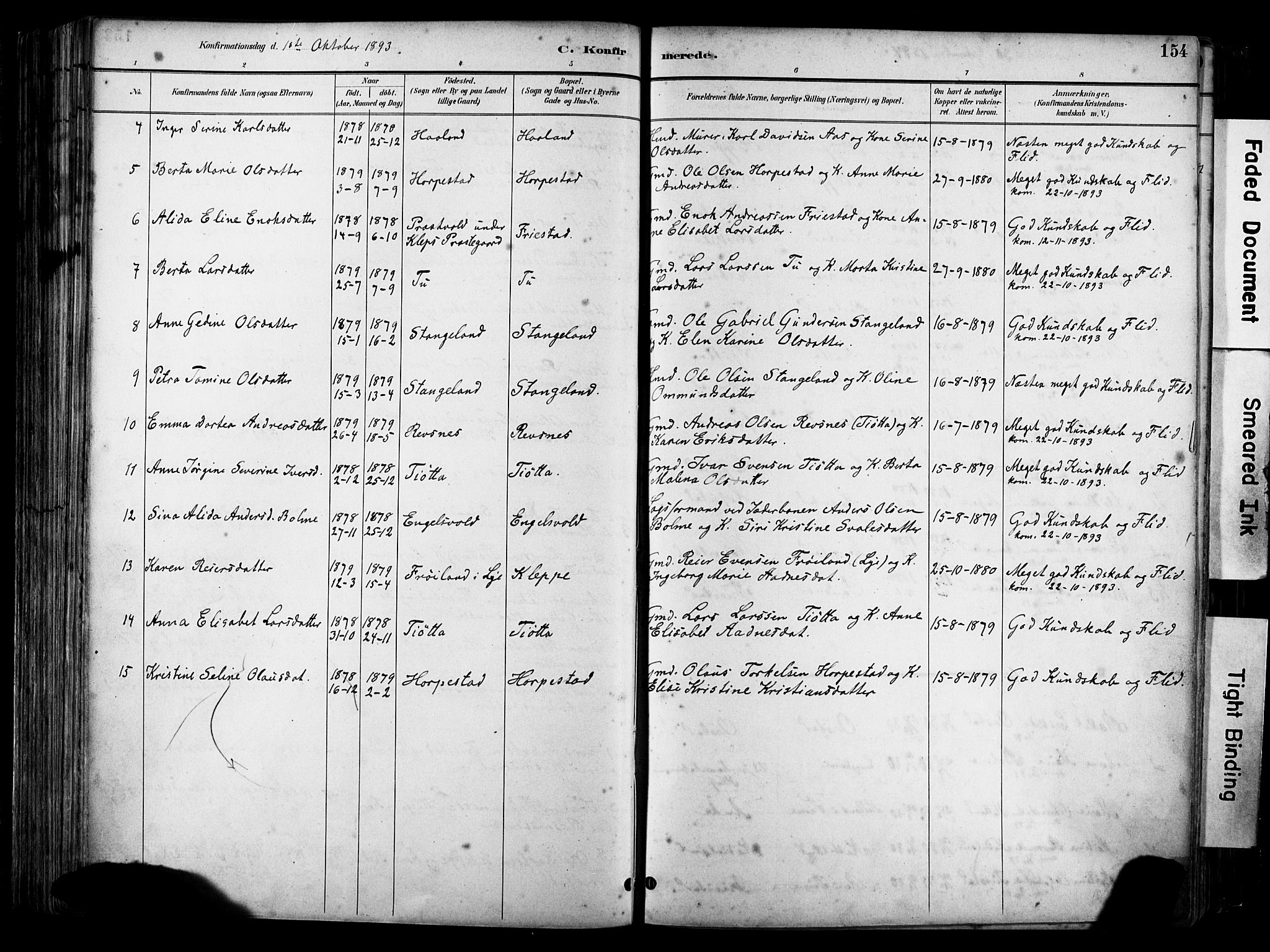 Klepp sokneprestkontor, SAST/A-101803/001/3/30BA/L0009: Parish register (official) no. A 7, 1886-1915, p. 154