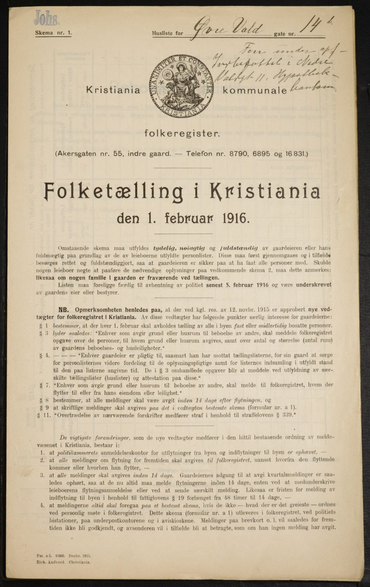 OBA, Municipal Census 1916 for Kristiania, 1916, p. 133958