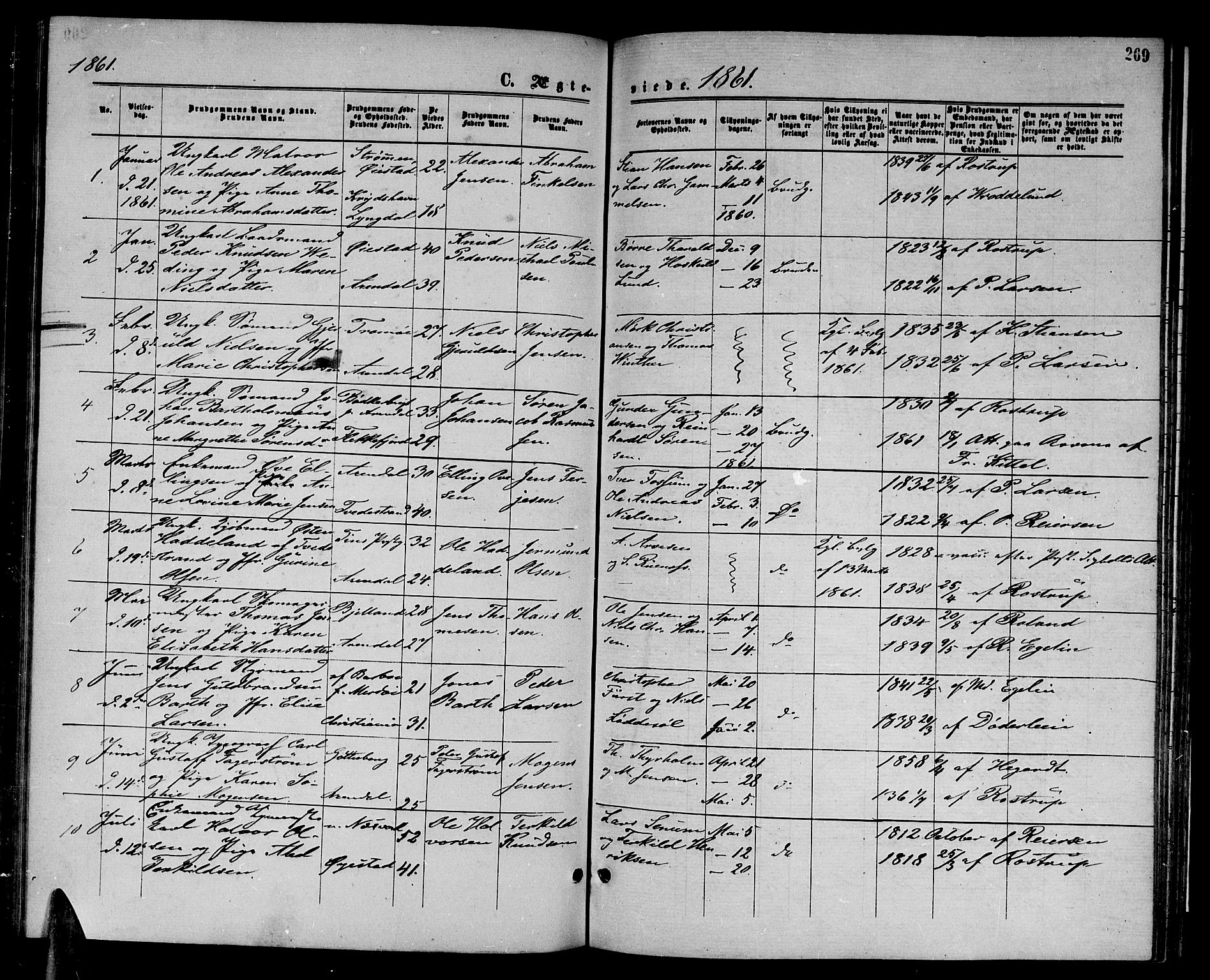 Arendal sokneprestkontor, Trefoldighet, SAK/1111-0040/F/Fb/L0004: Parish register (copy) no. B 4, 1861-1873, p. 269