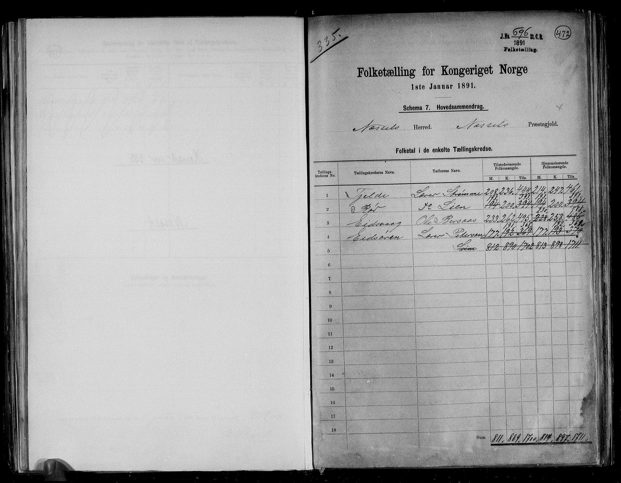 RA, 1891 census for 1543 Nesset, 1891, p. 2