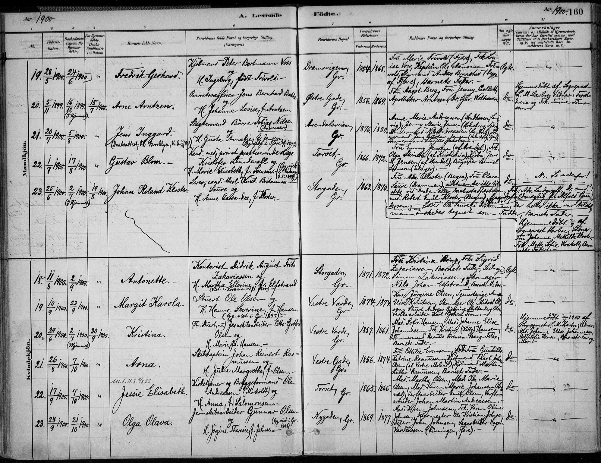 Grimstad sokneprestkontor, AV/SAK-1111-0017/F/Fa/L0003: Parish register (official) no. A 2, 1882-1912, p. 160