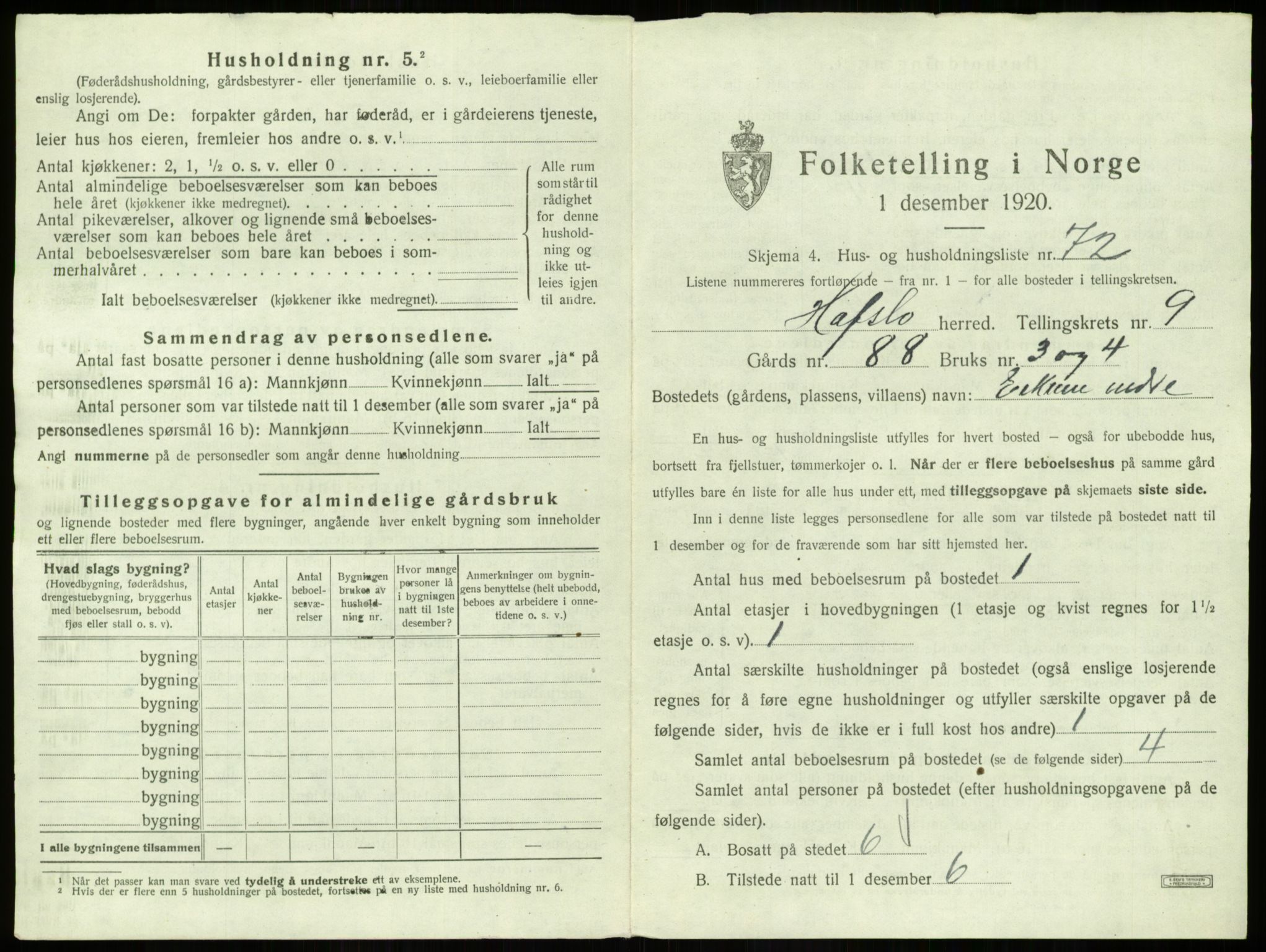 SAB, 1920 census for Hafslo, 1920, p. 1142