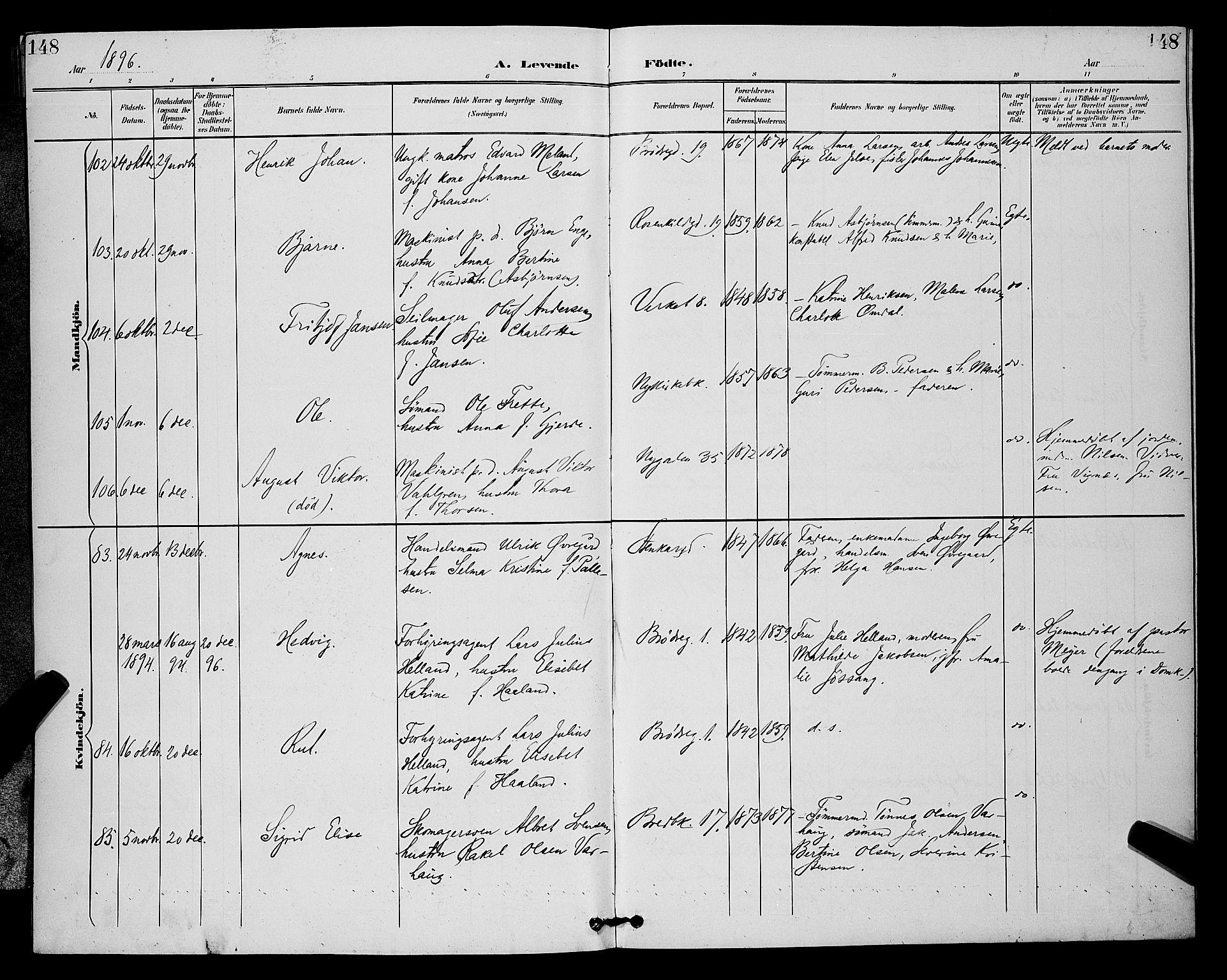 St. Petri sokneprestkontor, AV/SAST-A-101813/001/30/30BB/L0006: Parish register (copy) no. B 6, 1890-1897, p. 148