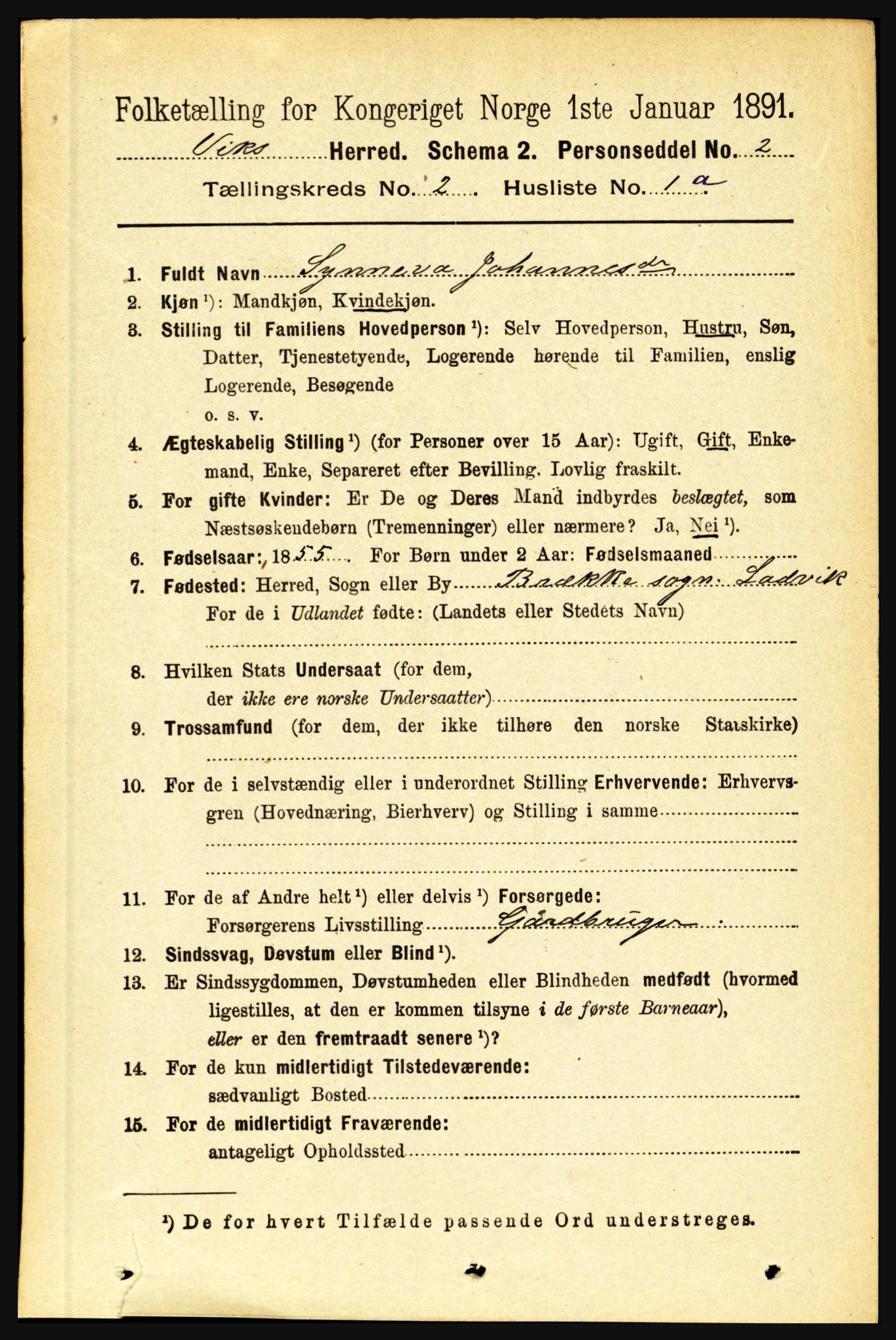 RA, 1891 census for 1417 Vik, 1891, p. 711