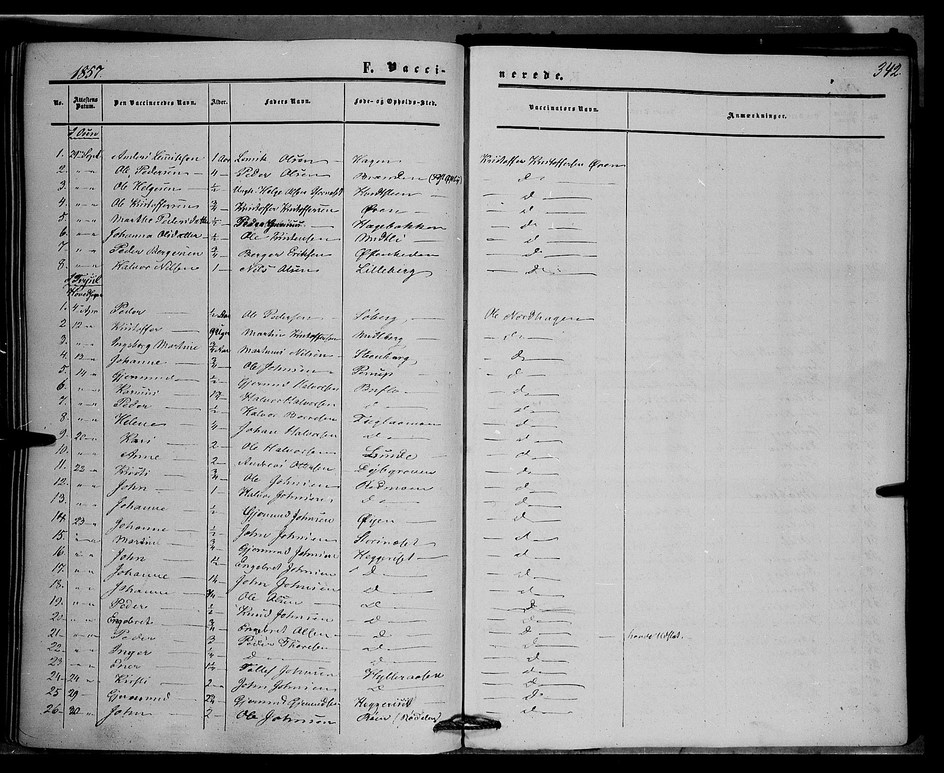 Trysil prestekontor, SAH/PREST-046/H/Ha/Haa/L0005: Parish register (official) no. 5, 1851-1865, p. 342