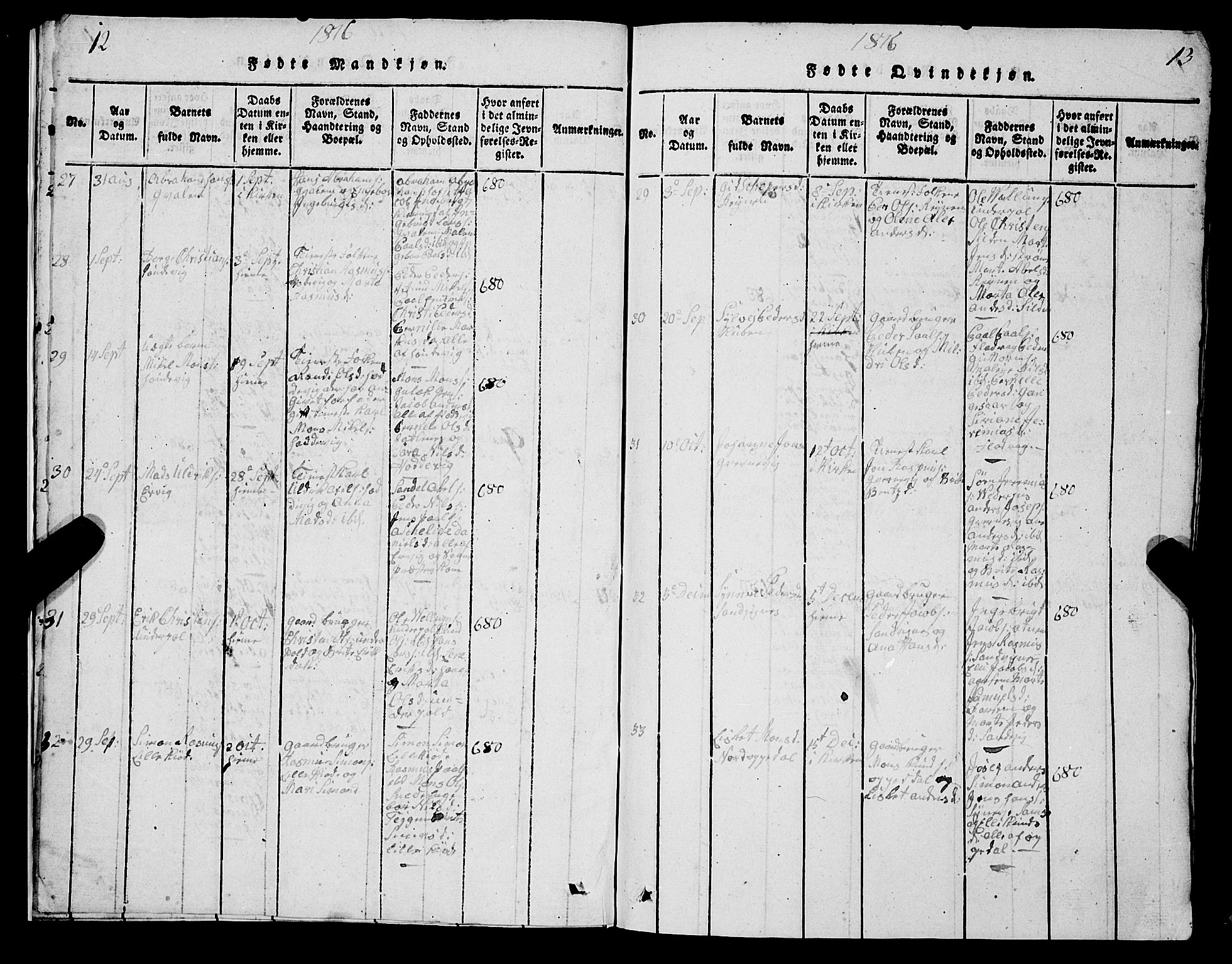 Selje sokneprestembete, AV/SAB-A-99938/H/Ha/Hab/Haba: Parish register (copy) no. A 1, 1816-1828, p. 12-13