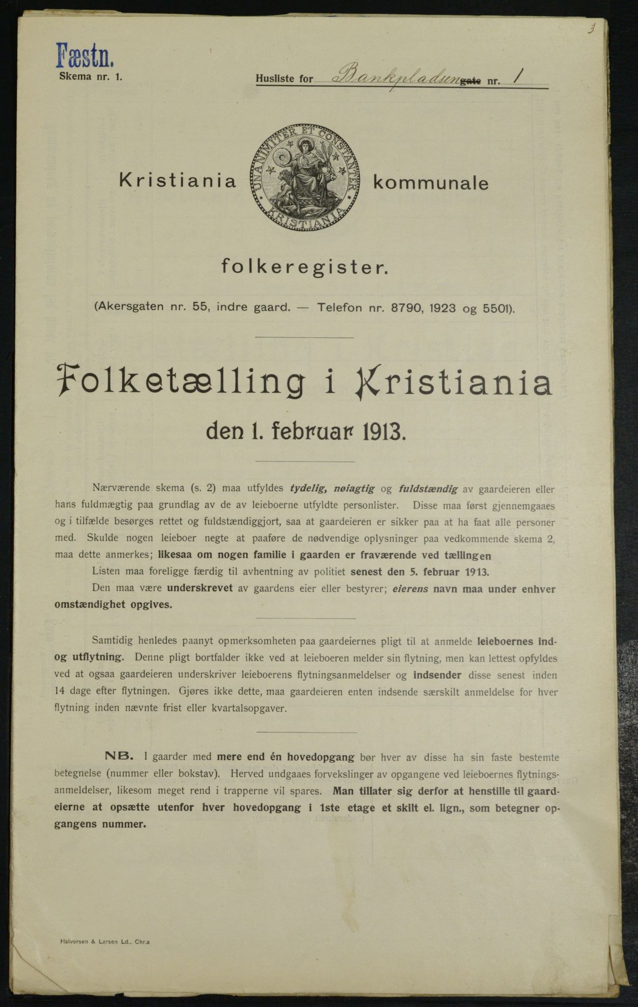 OBA, Municipal Census 1913 for Kristiania, 1913, p. 3192