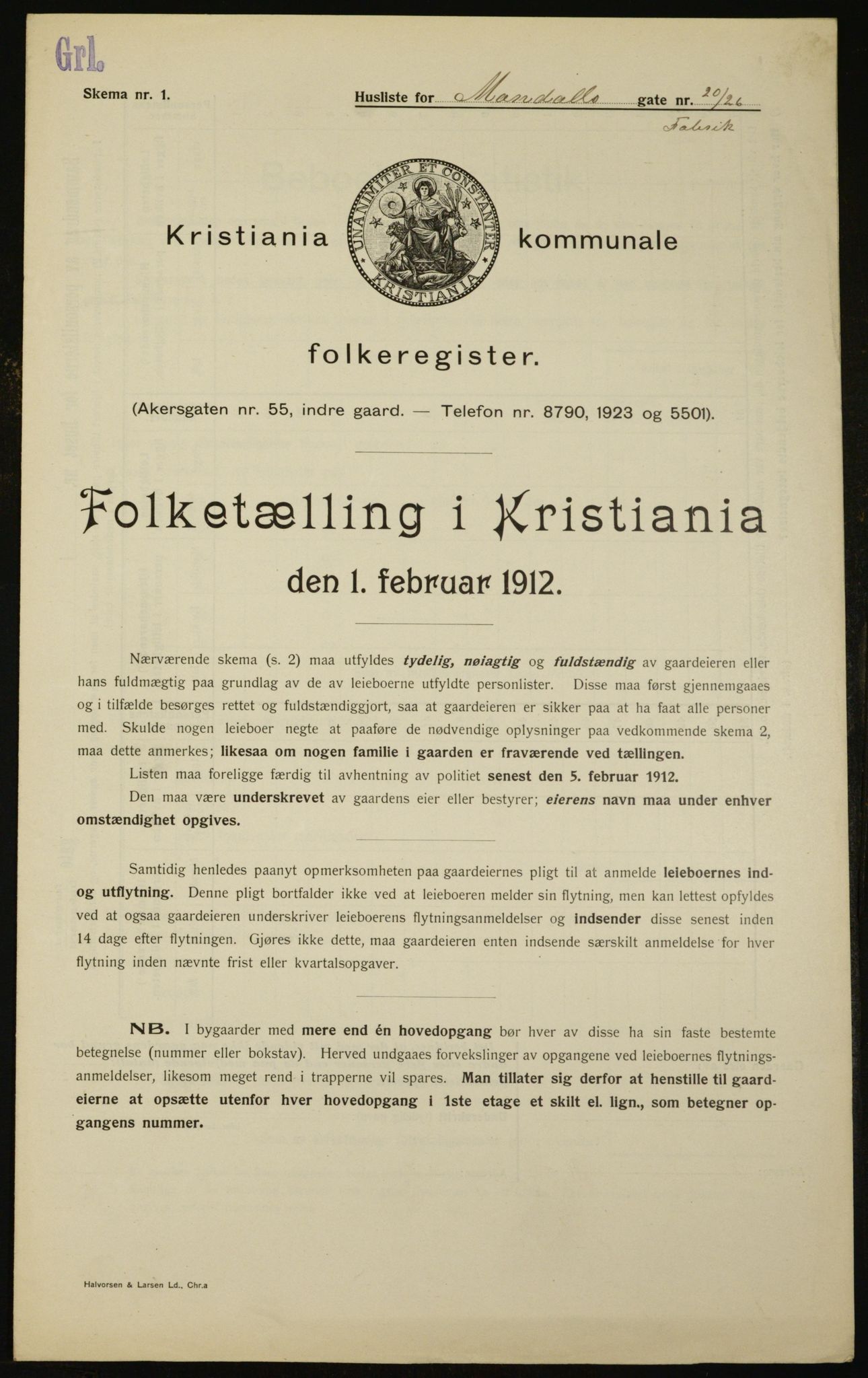 OBA, Municipal Census 1912 for Kristiania, 1912, p. 60780