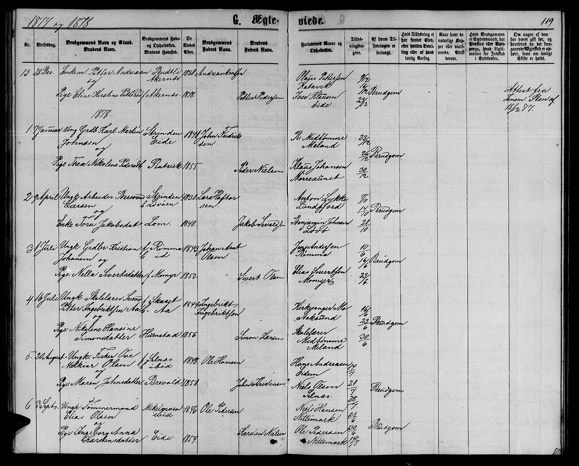 Ministerialprotokoller, klokkerbøker og fødselsregistre - Sør-Trøndelag, SAT/A-1456/655/L0686: Parish register (copy) no. 655C02, 1866-1879, p. 119