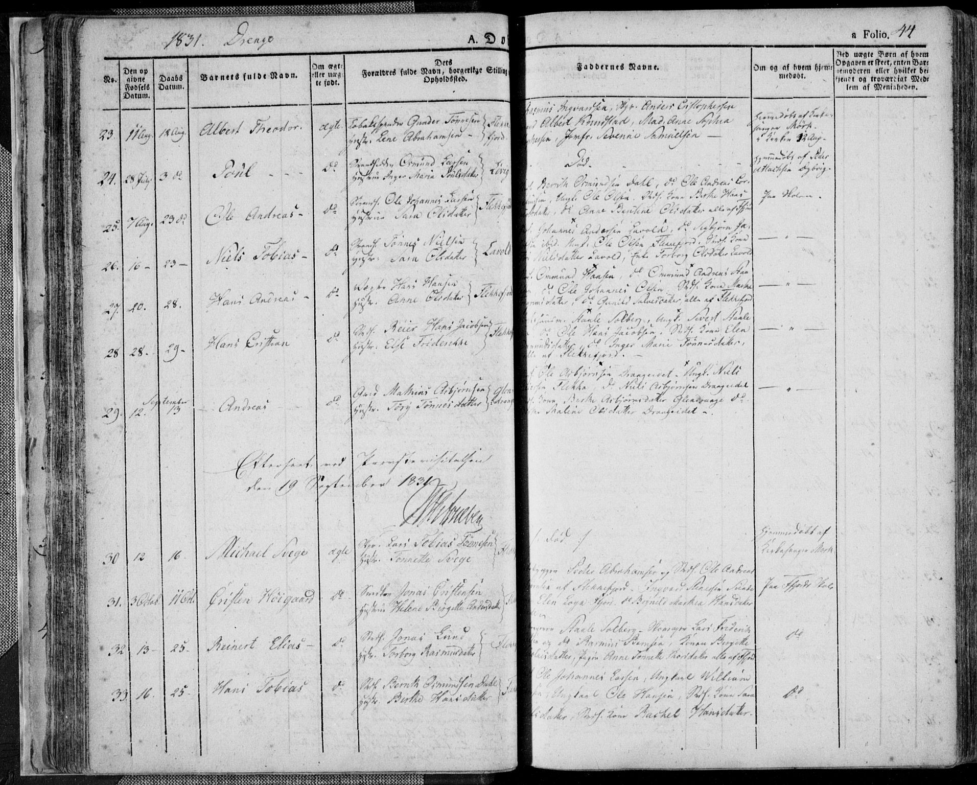 Flekkefjord sokneprestkontor, SAK/1111-0012/F/Fa/Fac/L0003: Parish register (official) no. A 3, 1826-1841, p. 44