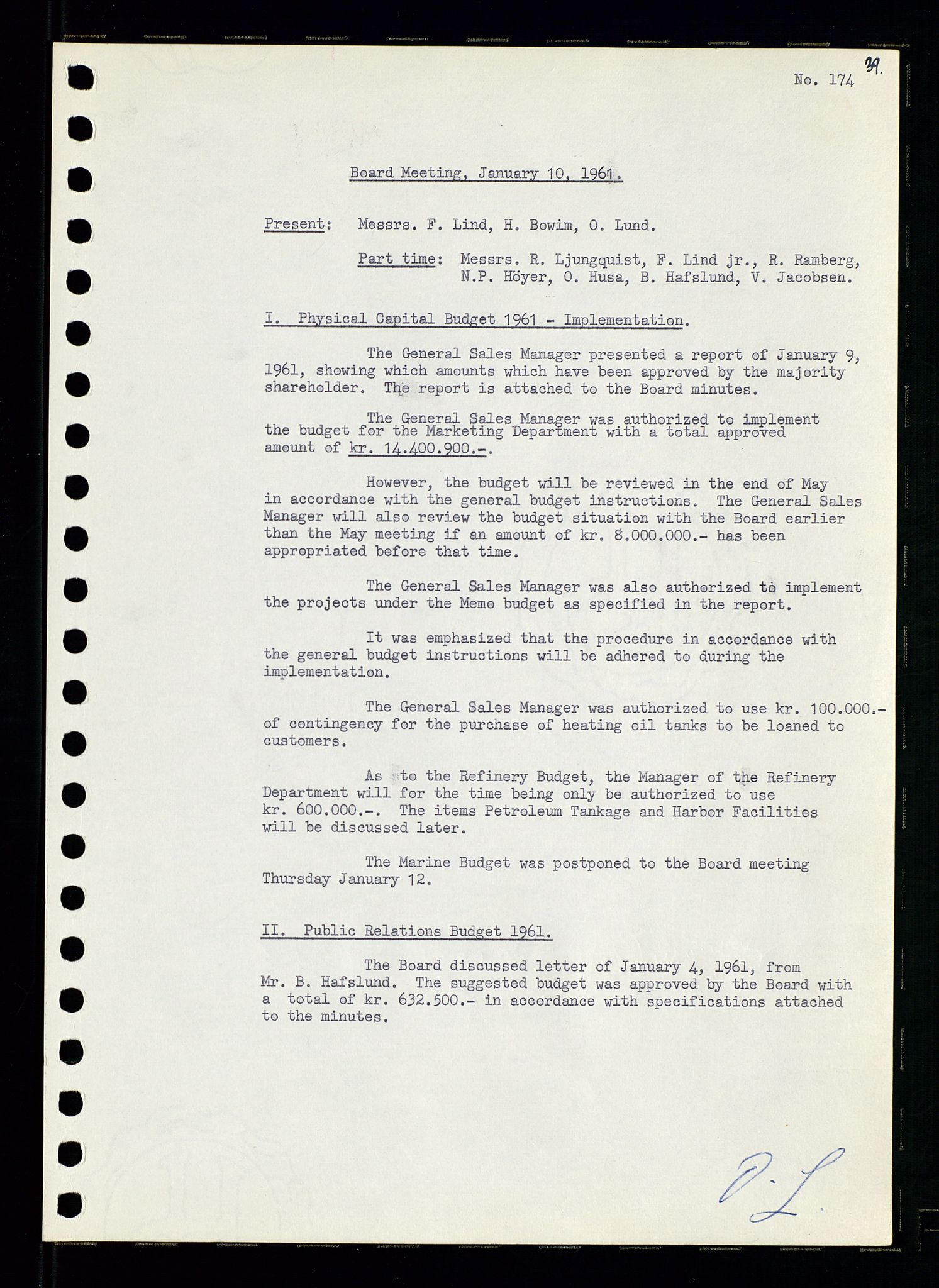 Pa 0982 - Esso Norge A/S, AV/SAST-A-100448/A/Aa/L0001/0002: Den administrerende direksjon Board minutes (styrereferater) / Den administrerende direksjon Board minutes (styrereferater), 1960-1961, p. 86