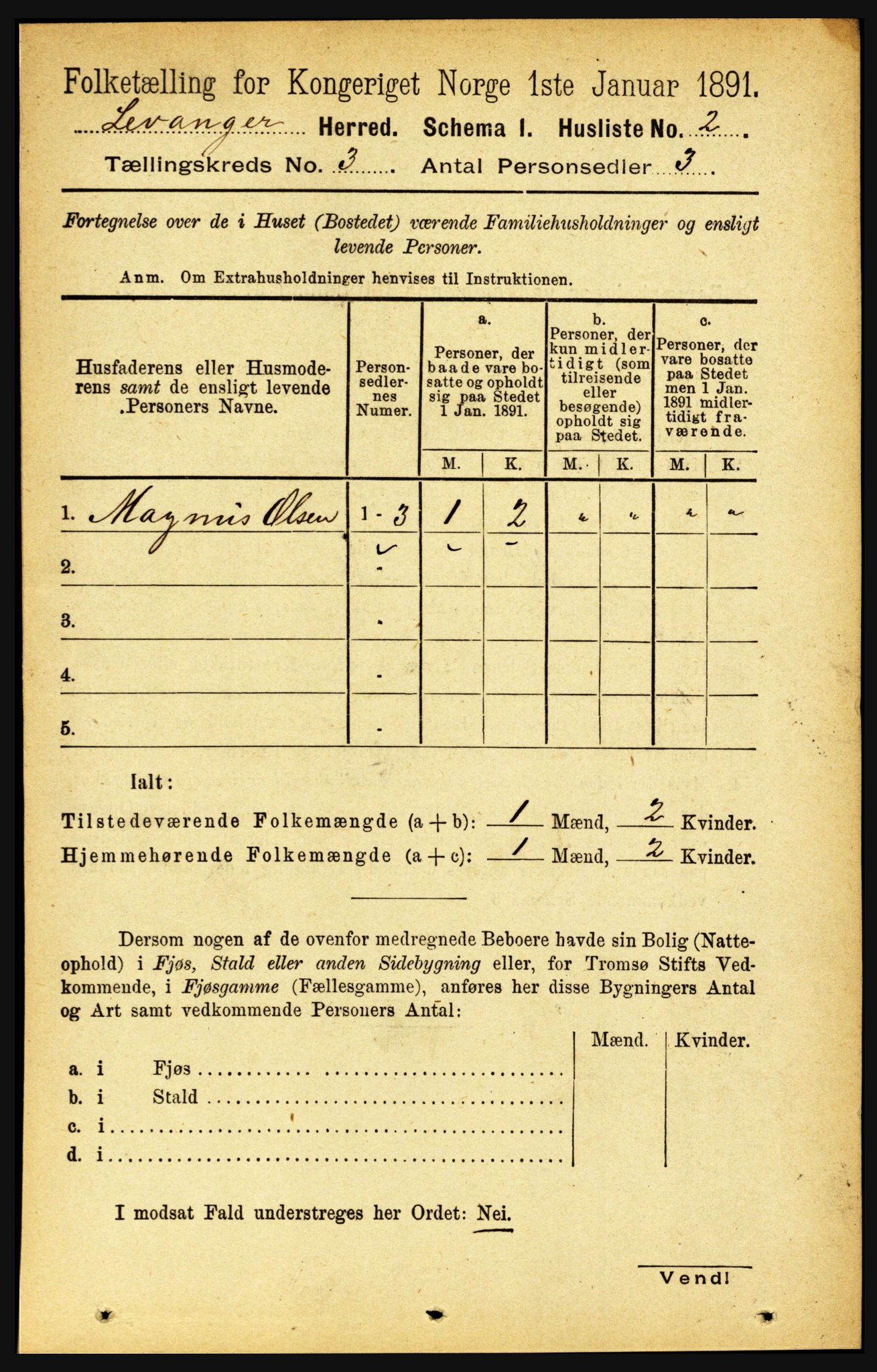 RA, 1891 census for 1720 Levanger, 1891, p. 1527