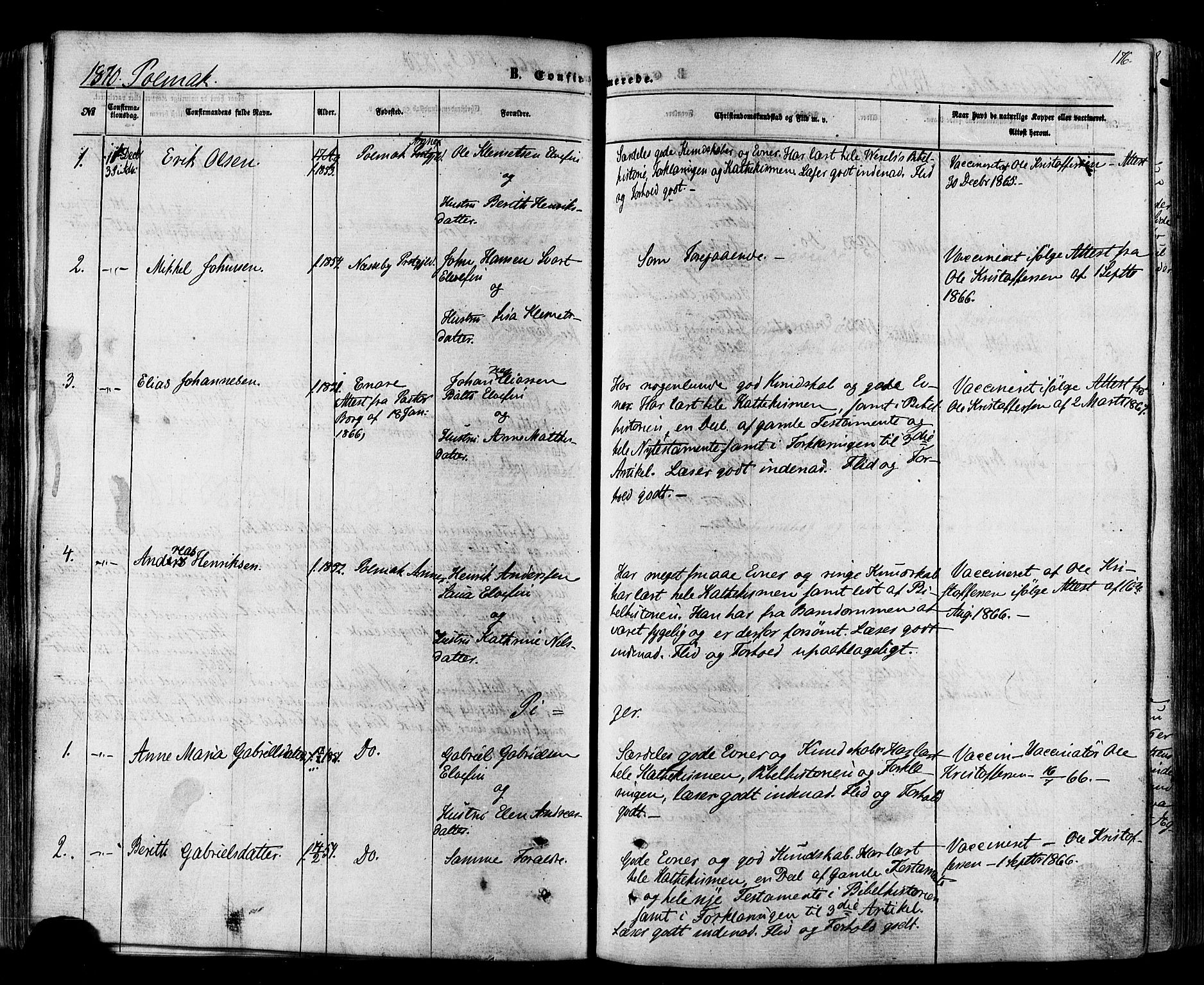 Nesseby sokneprestkontor, SATØ/S-1330/H/Ha/L0003kirke: Parish register (official) no. 3 /2, 1866-1876, p. 176