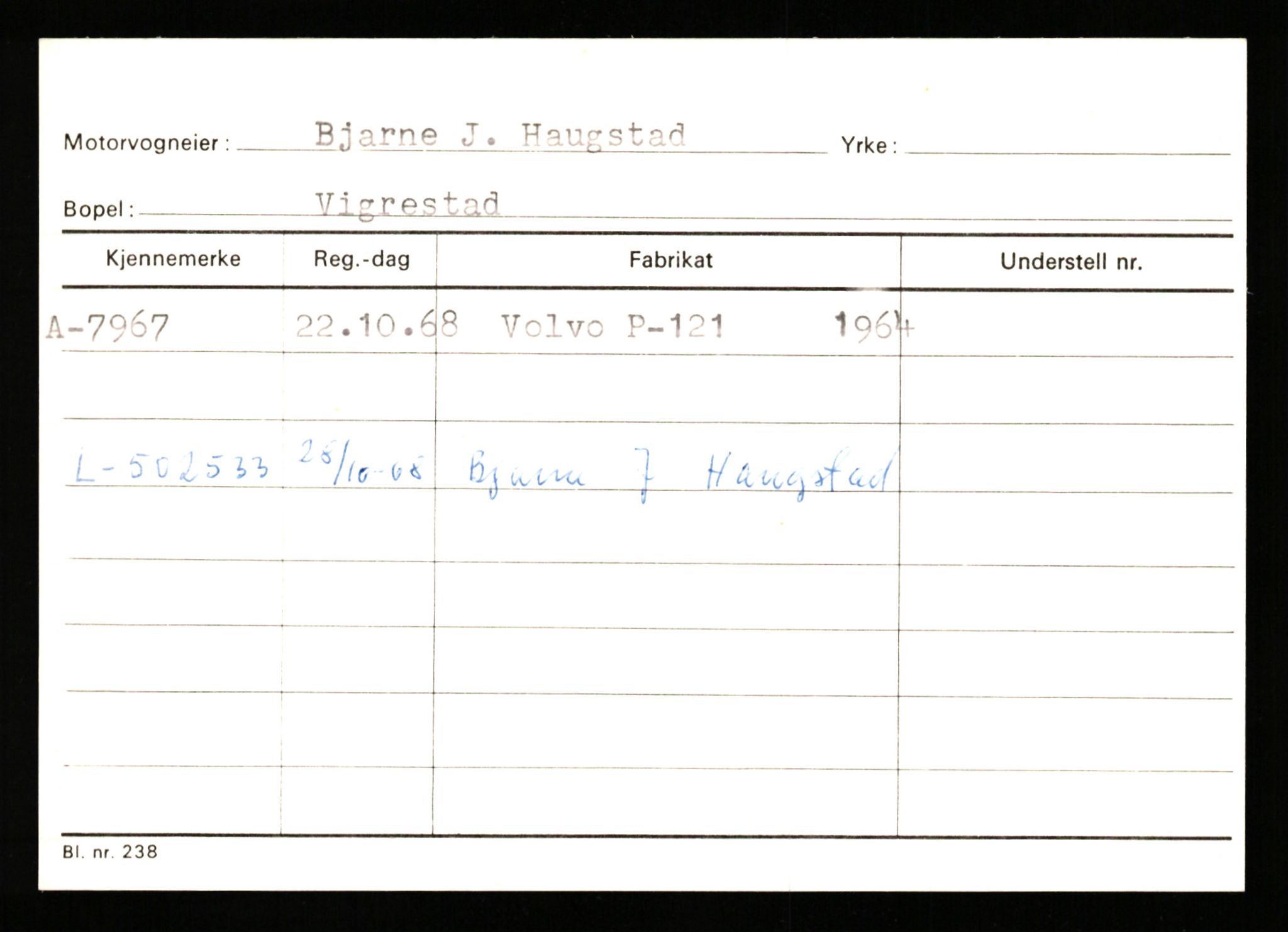 Stavanger trafikkstasjon, AV/SAST-A-101942/0/G/L0002: Registreringsnummer: 5791 - 10405, 1930-1971, p. 1107