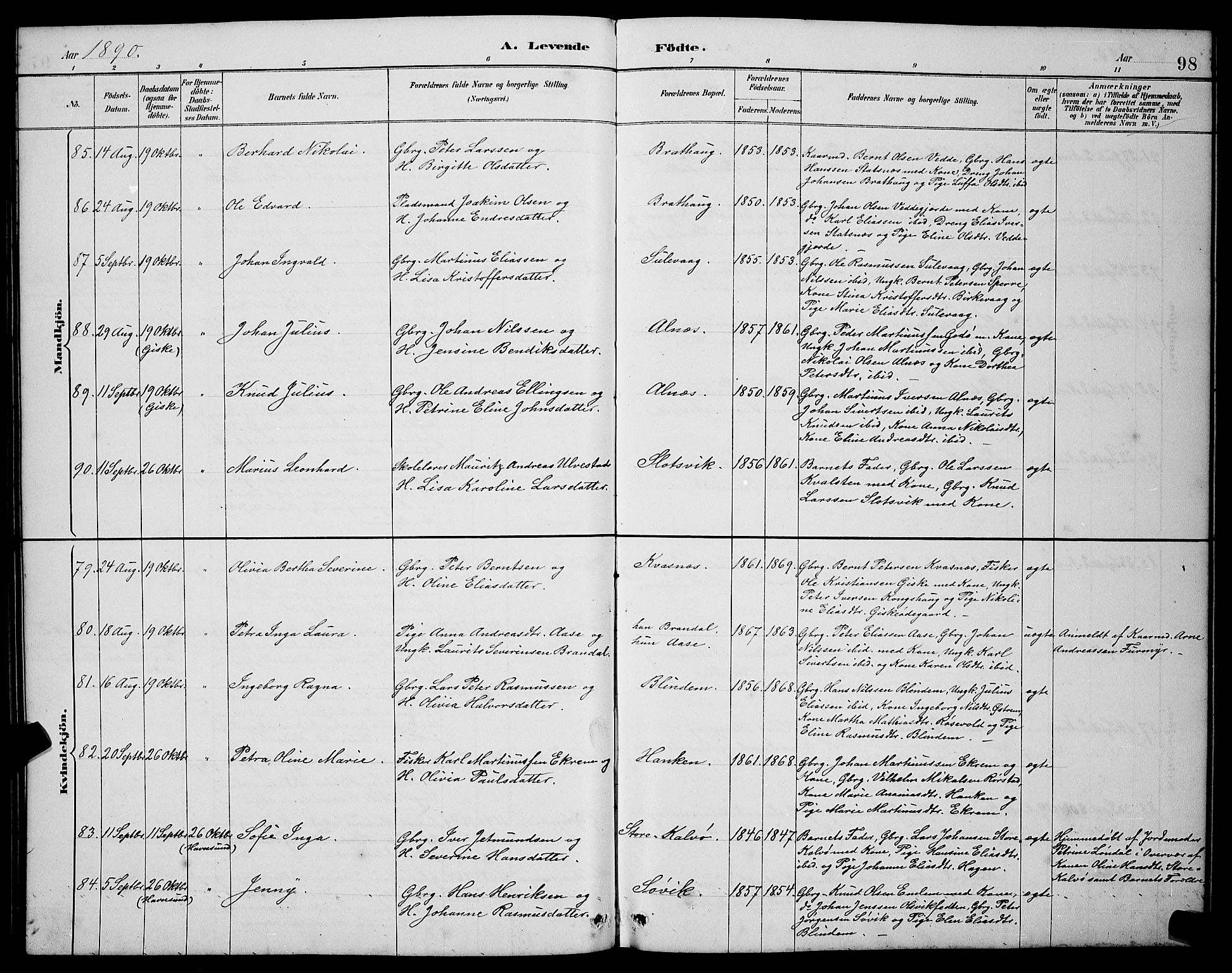 Ministerialprotokoller, klokkerbøker og fødselsregistre - Møre og Romsdal, AV/SAT-A-1454/528/L0431: Parish register (copy) no. 528C12, 1885-1898, p. 98