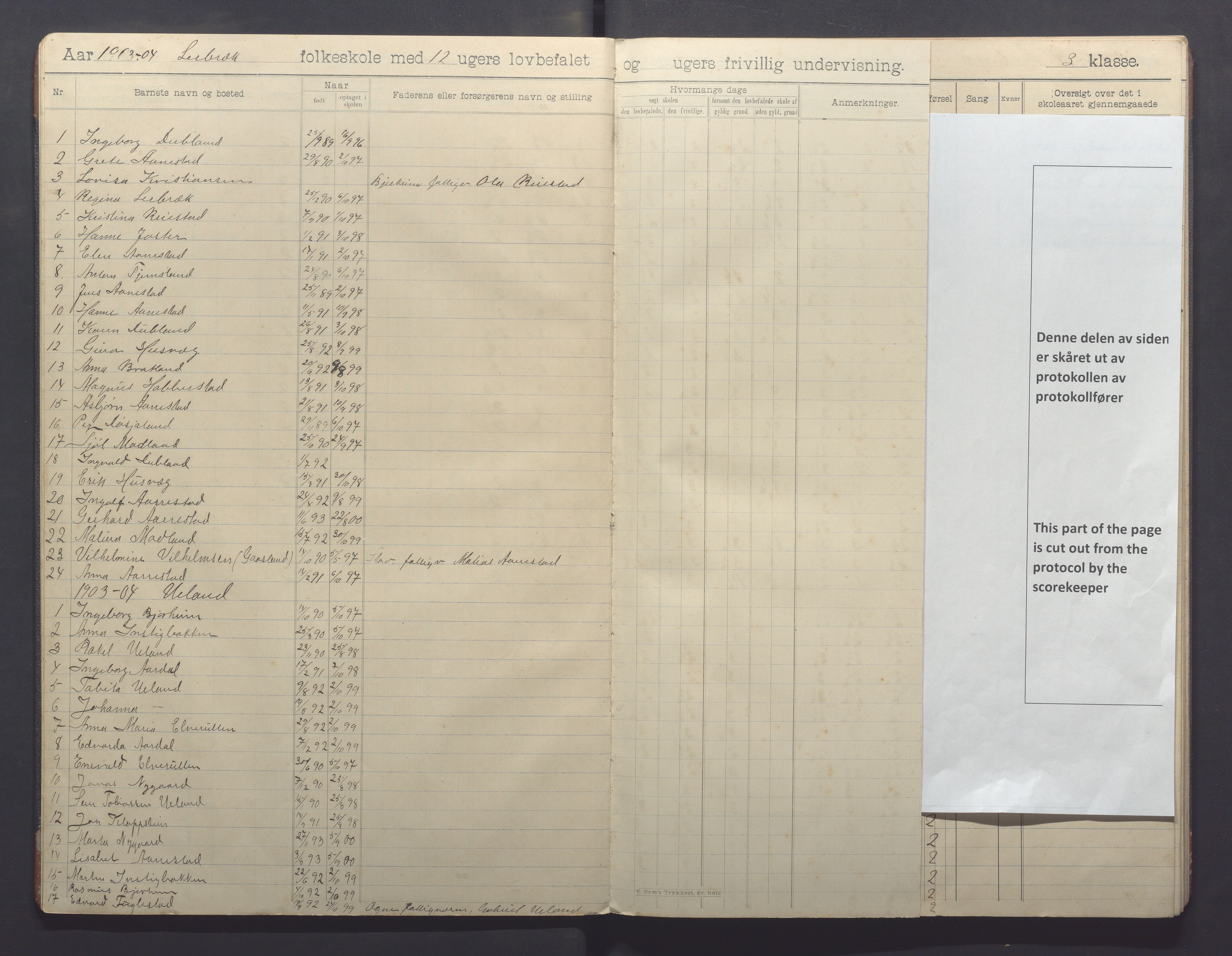 Varhaug kommune- Lerbrekk skule, IKAR/K-100961/H/L0003: Skuleprotokoll, 1902-1913, p. 7