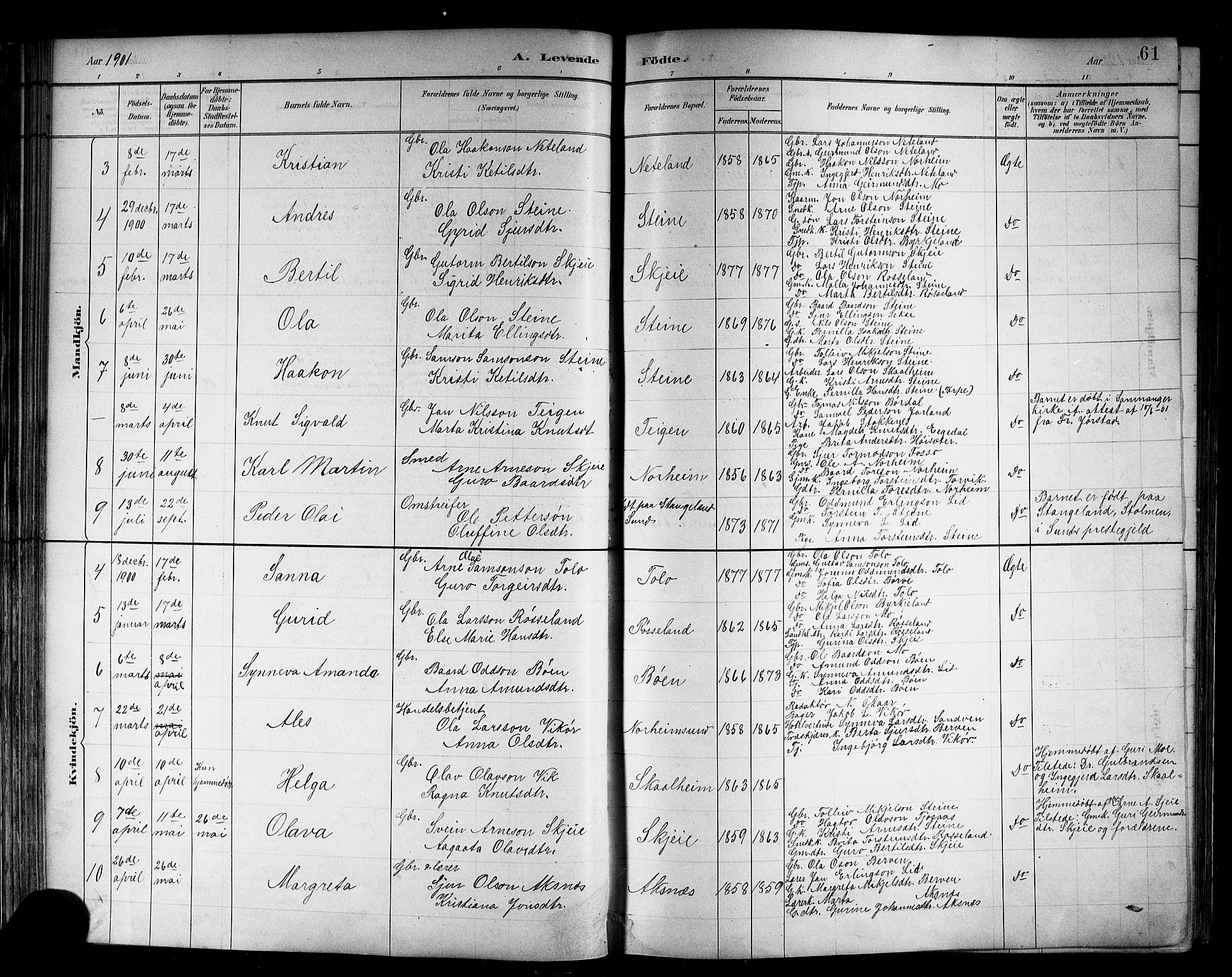 Kvam sokneprestembete, SAB/A-76201/H/Hab: Parish register (copy) no. B 3, 1884-1916, p. 61