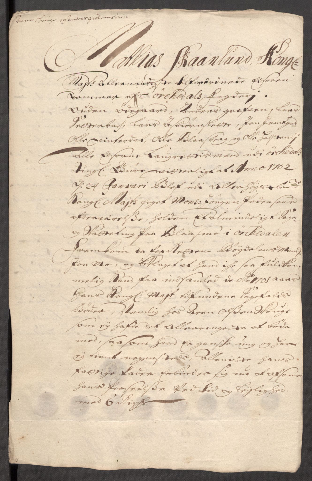 Rentekammeret inntil 1814, Reviderte regnskaper, Fogderegnskap, AV/RA-EA-4092/R60/L3951: Fogderegnskap Orkdal og Gauldal, 1701, p. 204