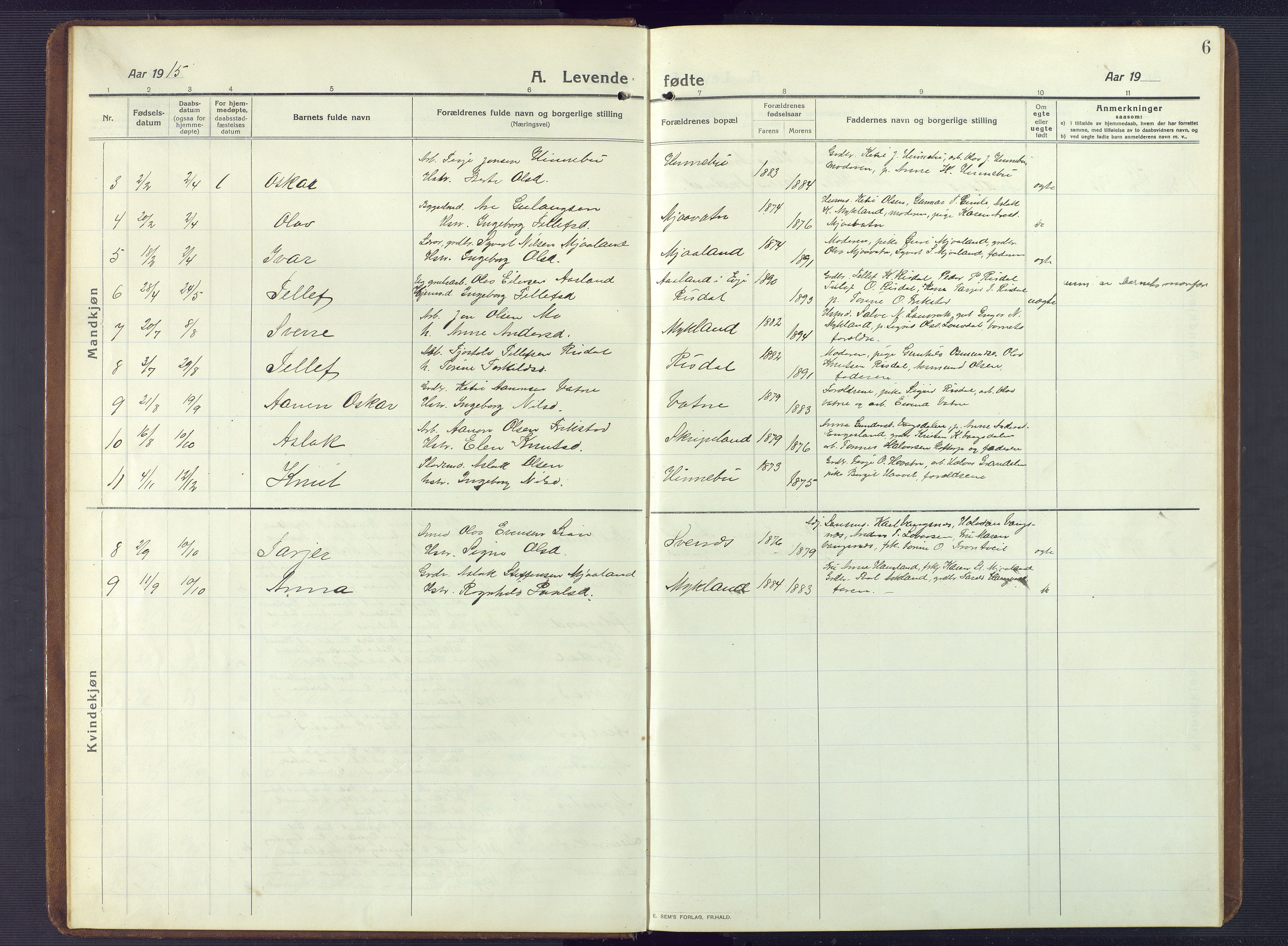 Herefoss sokneprestkontor, AV/SAK-1111-0019/F/Fb/Fbc/L0004: Parish register (copy) no. B 4, 1914-1946, p. 6