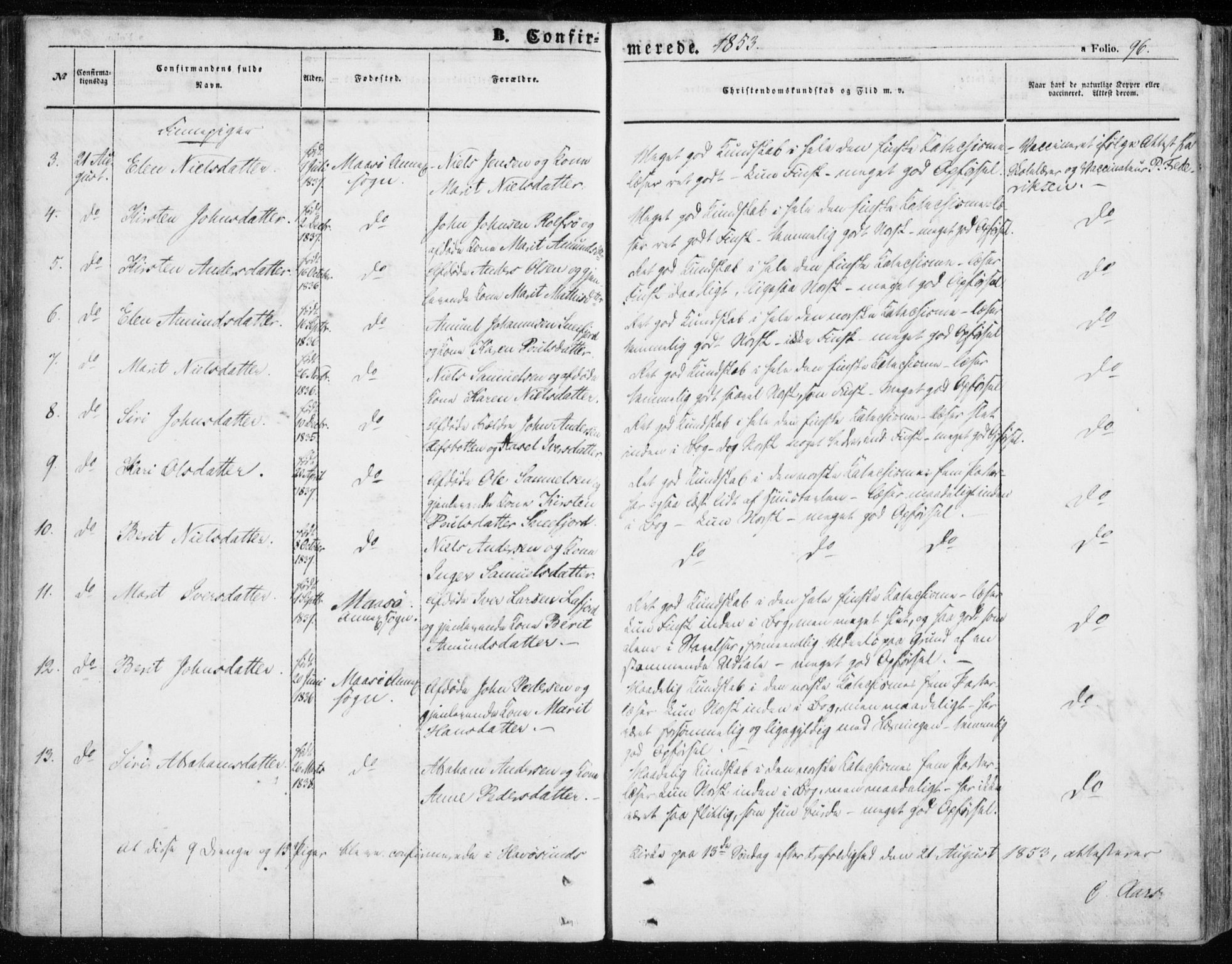 Måsøy sokneprestkontor, SATØ/S-1348/H/Ha/L0002kirke: Parish register (official) no. 2, 1852-1865, p. 96