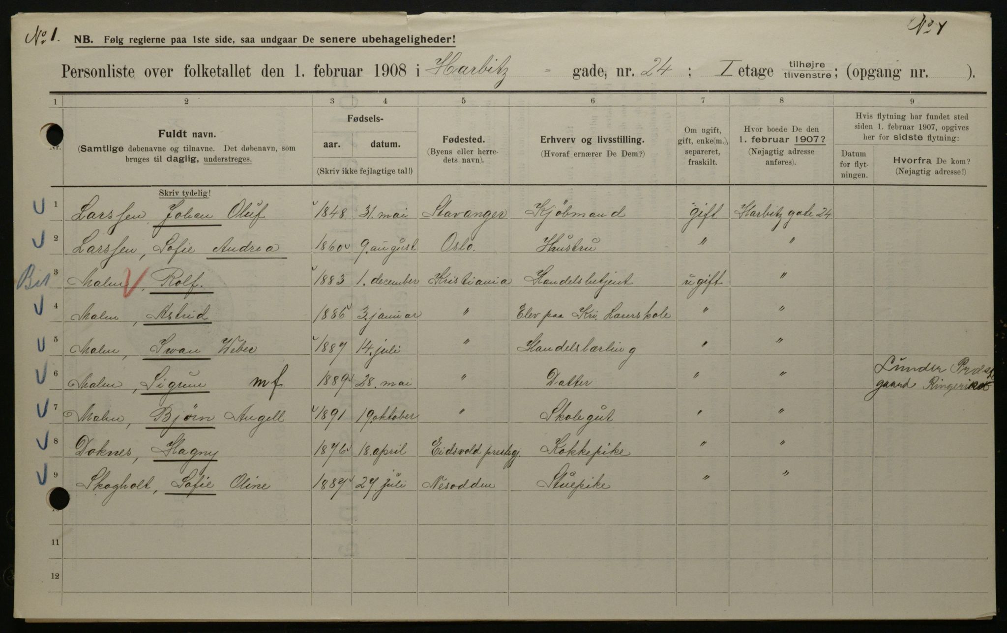 OBA, Municipal Census 1908 for Kristiania, 1908, p. 72803