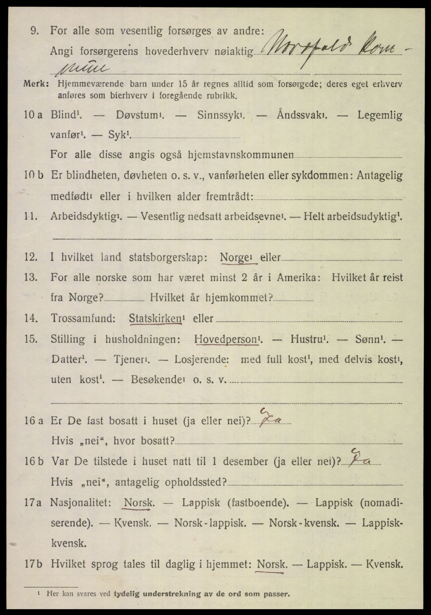 SAT, 1920 census for Nordfold, 1920, p. 1076