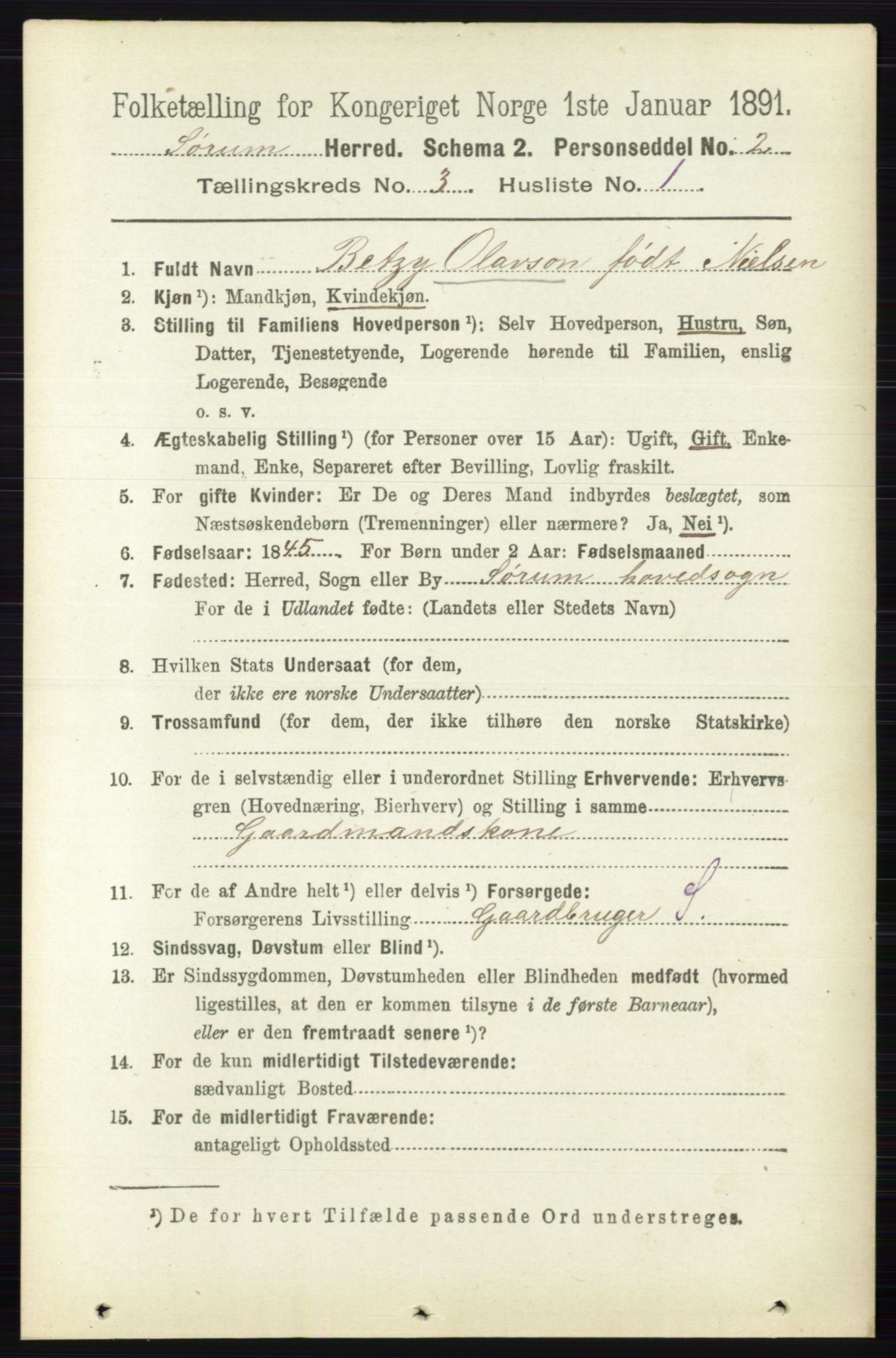 RA, 1891 census for 0226 Sørum, 1891, p. 1283