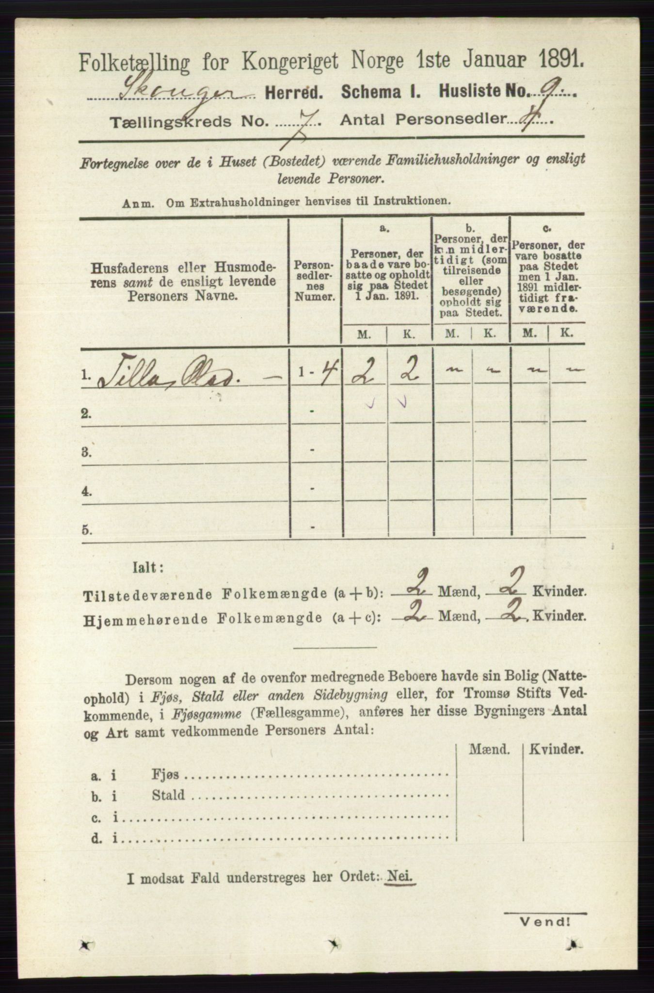 RA, 1891 census for 0712 Skoger, 1891, p. 3749