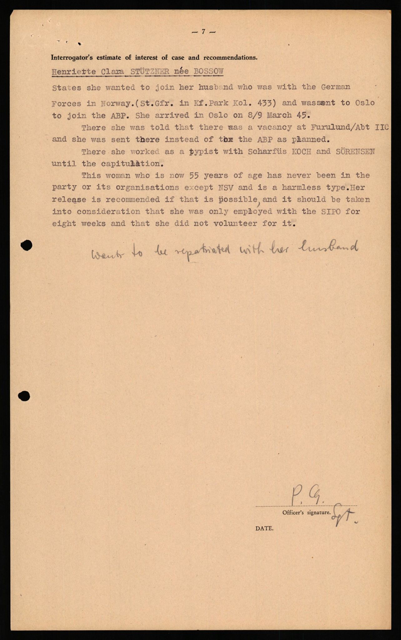 Forsvaret, Forsvarets overkommando II, RA/RAFA-3915/D/Db/L0033: CI Questionaires. Tyske okkupasjonsstyrker i Norge. Tyskere., 1945-1946, p. 293