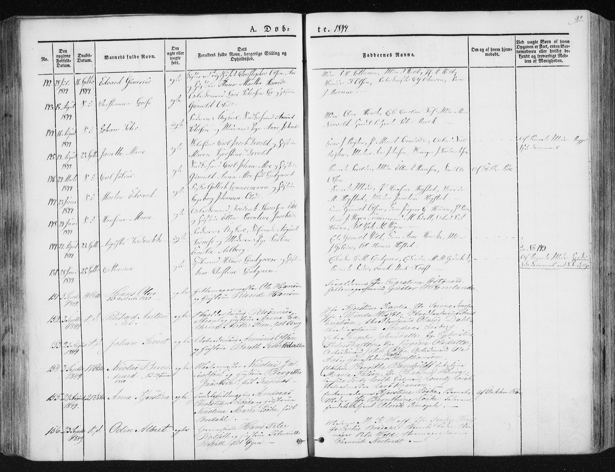 Ministerialprotokoller, klokkerbøker og fødselsregistre - Sør-Trøndelag, SAT/A-1456/602/L0110: Parish register (official) no. 602A08, 1840-1854, p. 92