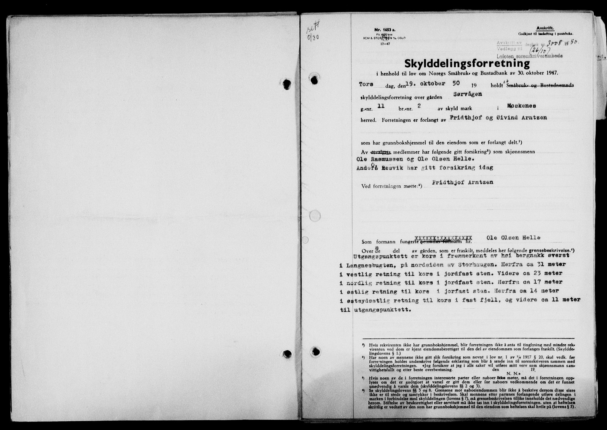 Lofoten sorenskriveri, SAT/A-0017/1/2/2C/L0024a: Mortgage book no. 24a, 1950-1950, Diary no: : 3008/1950