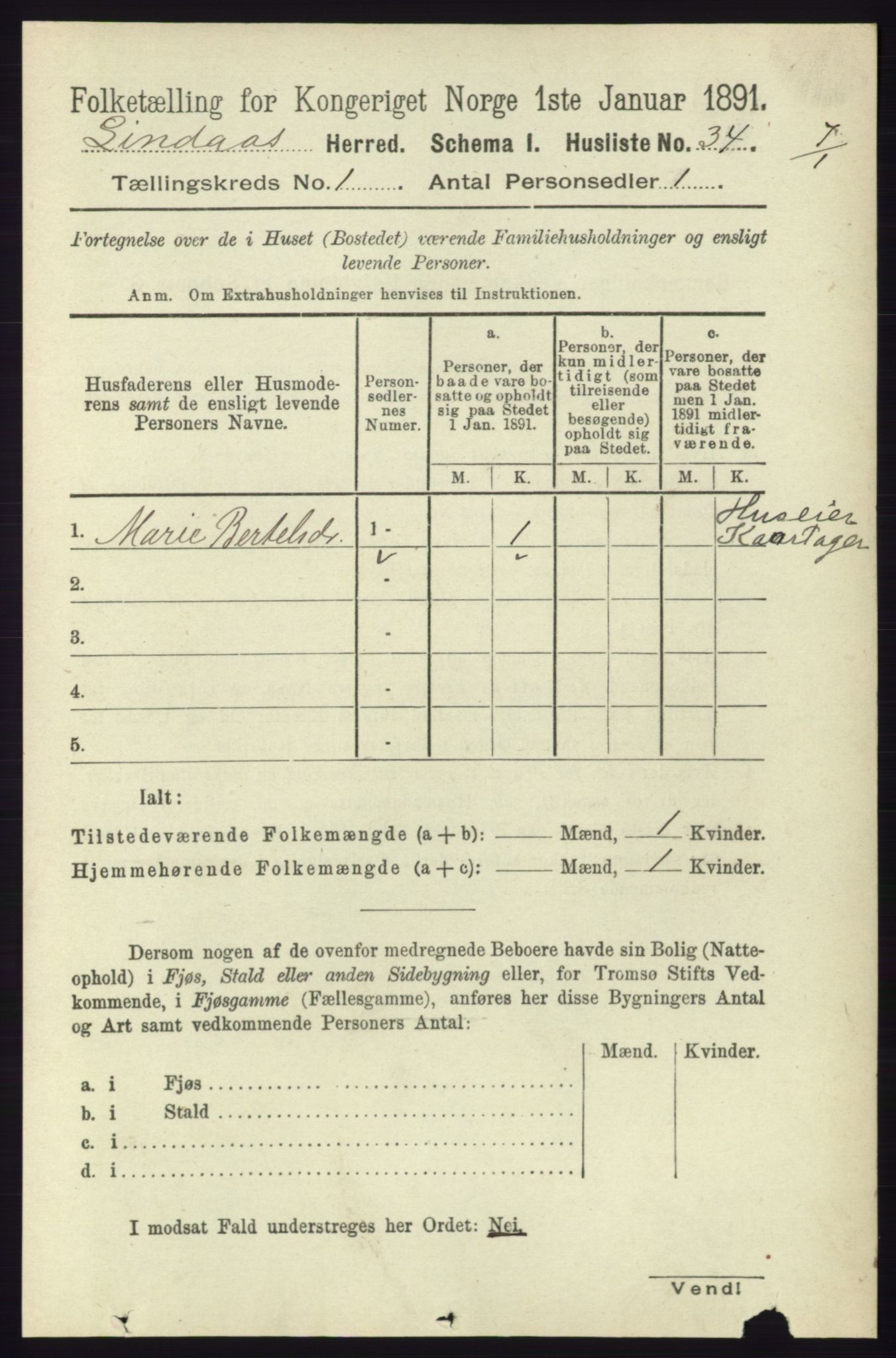 RA, 1891 census for 1263 Lindås, 1891, p. 80