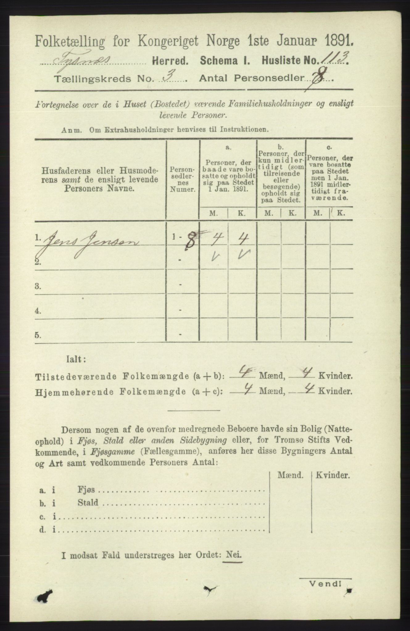 RA, 1891 census for 1223 Tysnes, 1891, p. 839