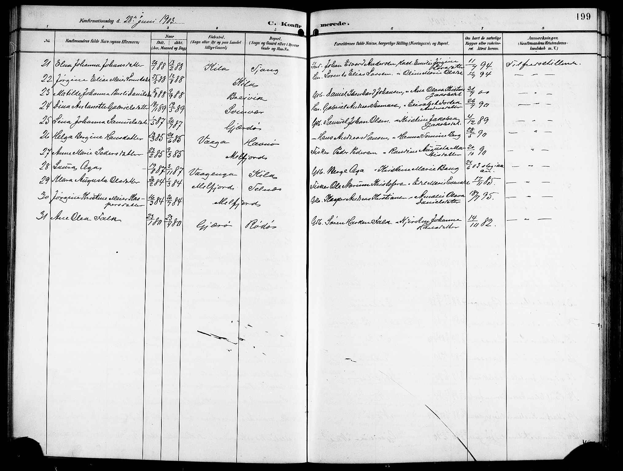 Ministerialprotokoller, klokkerbøker og fødselsregistre - Nordland, AV/SAT-A-1459/841/L0621: Parish register (copy) no. 841C05, 1897-1923, p. 199