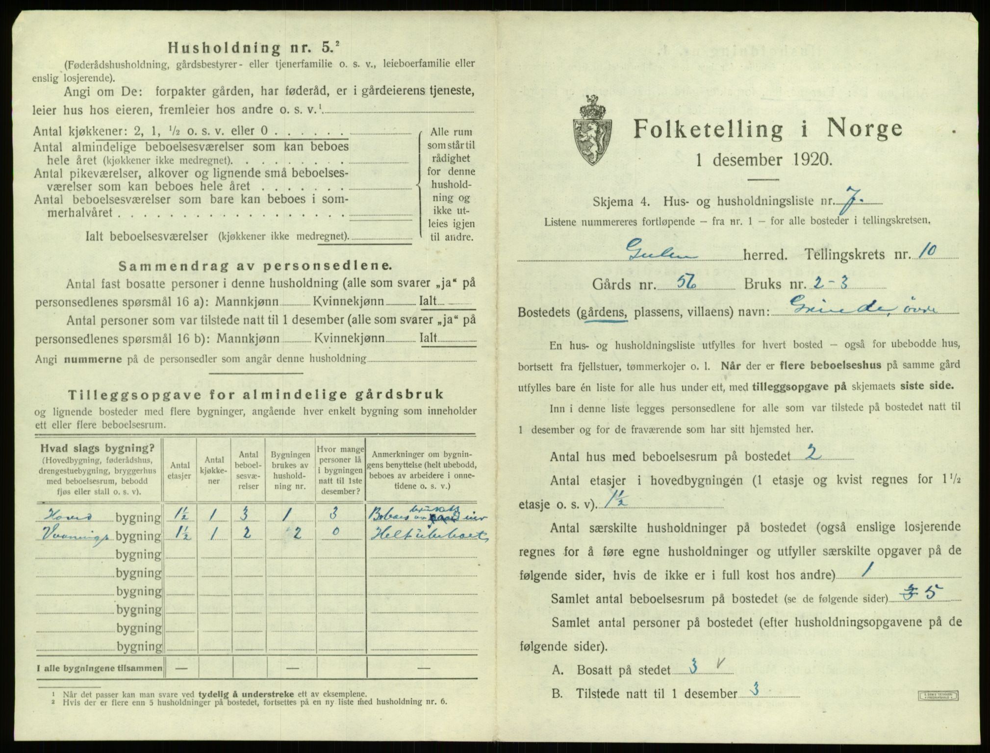 SAB, 1920 census for Gulen, 1920, p. 631