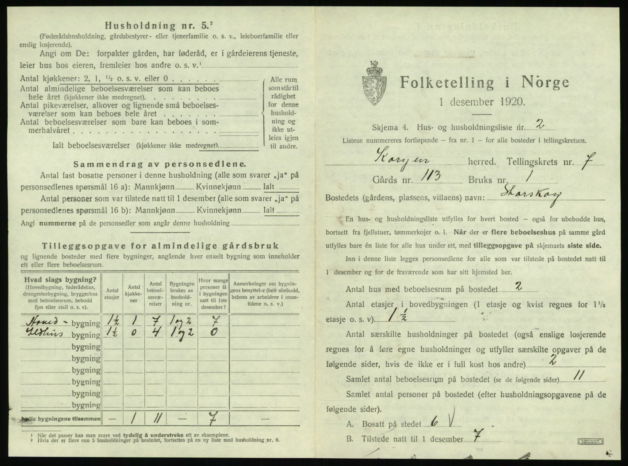 SAT, 1920 census for Korgen, 1920, p. 426