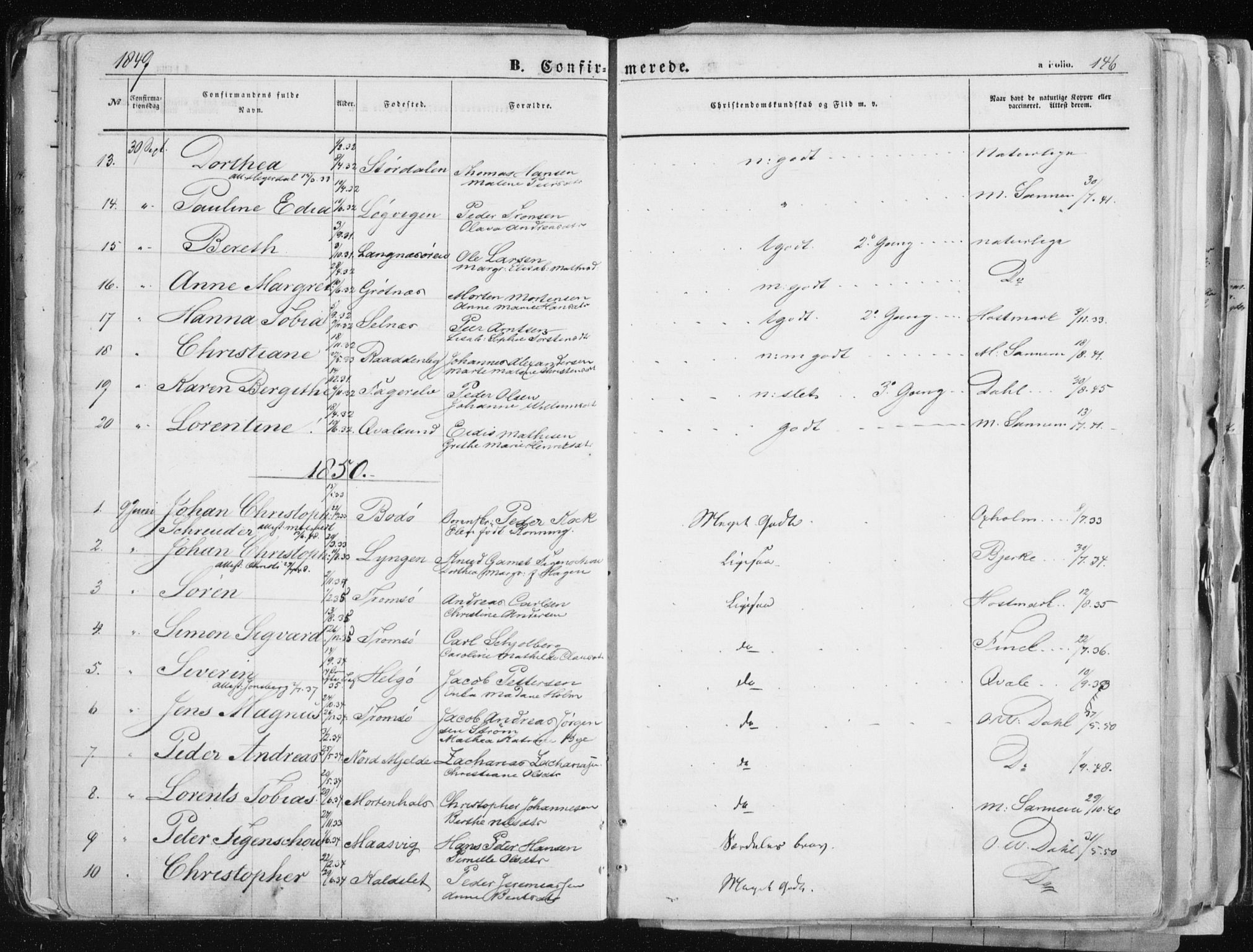 Tromsø sokneprestkontor/stiftsprosti/domprosti, SATØ/S-1343/G/Ga/L0010kirke: Parish register (official) no. 10, 1848-1855, p. 146