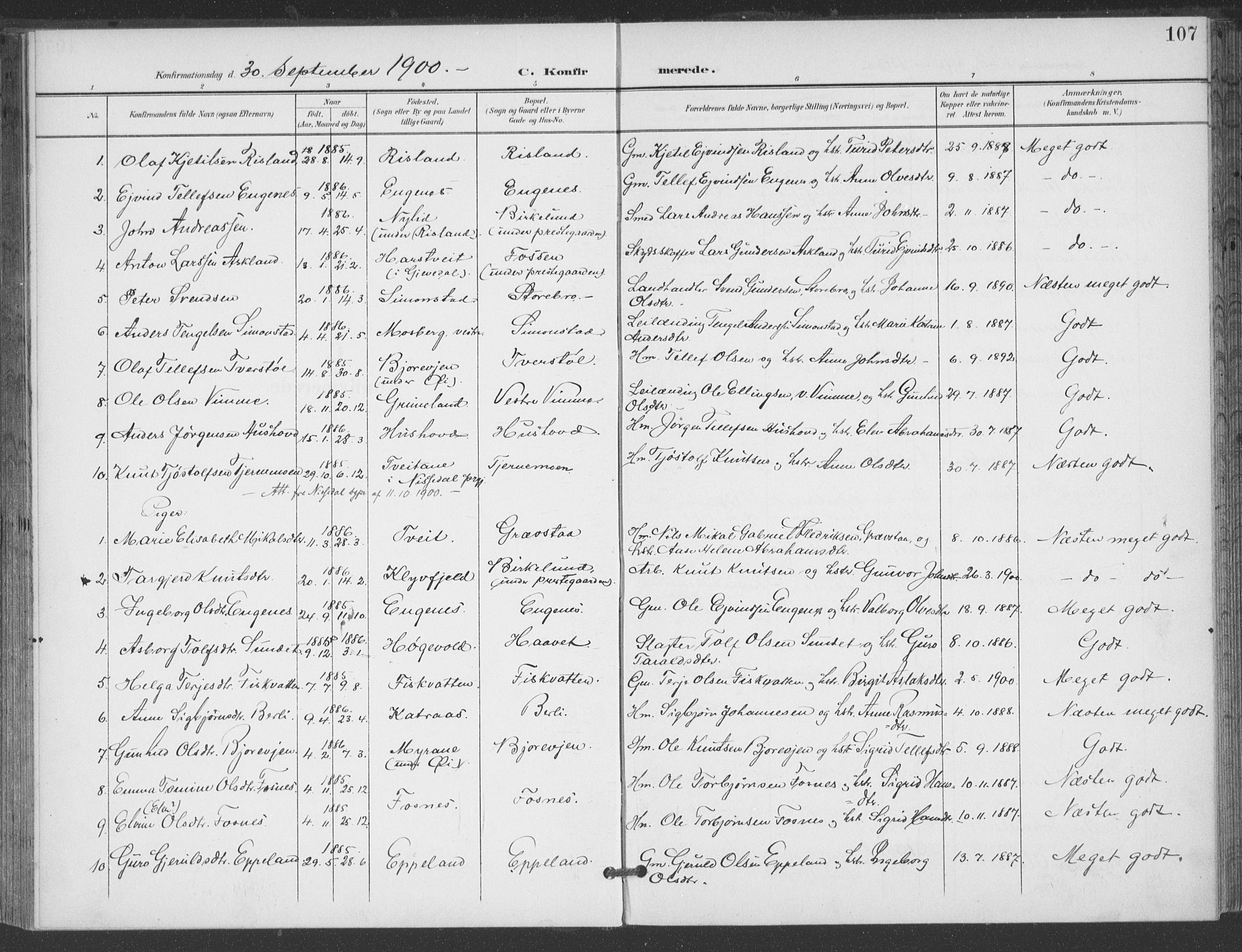 Åmli sokneprestkontor, AV/SAK-1111-0050/F/Fa/Fac/L0012: Parish register (official) no. A 12, 1900-1914, p. 107