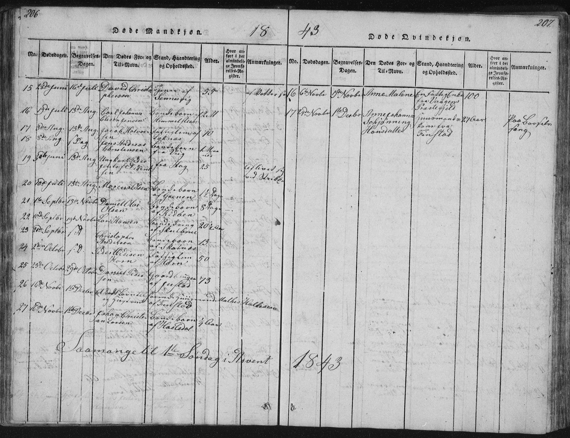 Ministerialprotokoller, klokkerbøker og fødselsregistre - Nordland, AV/SAT-A-1459/881/L1164: Parish register (copy) no. 881C01, 1818-1853, p. 206-207