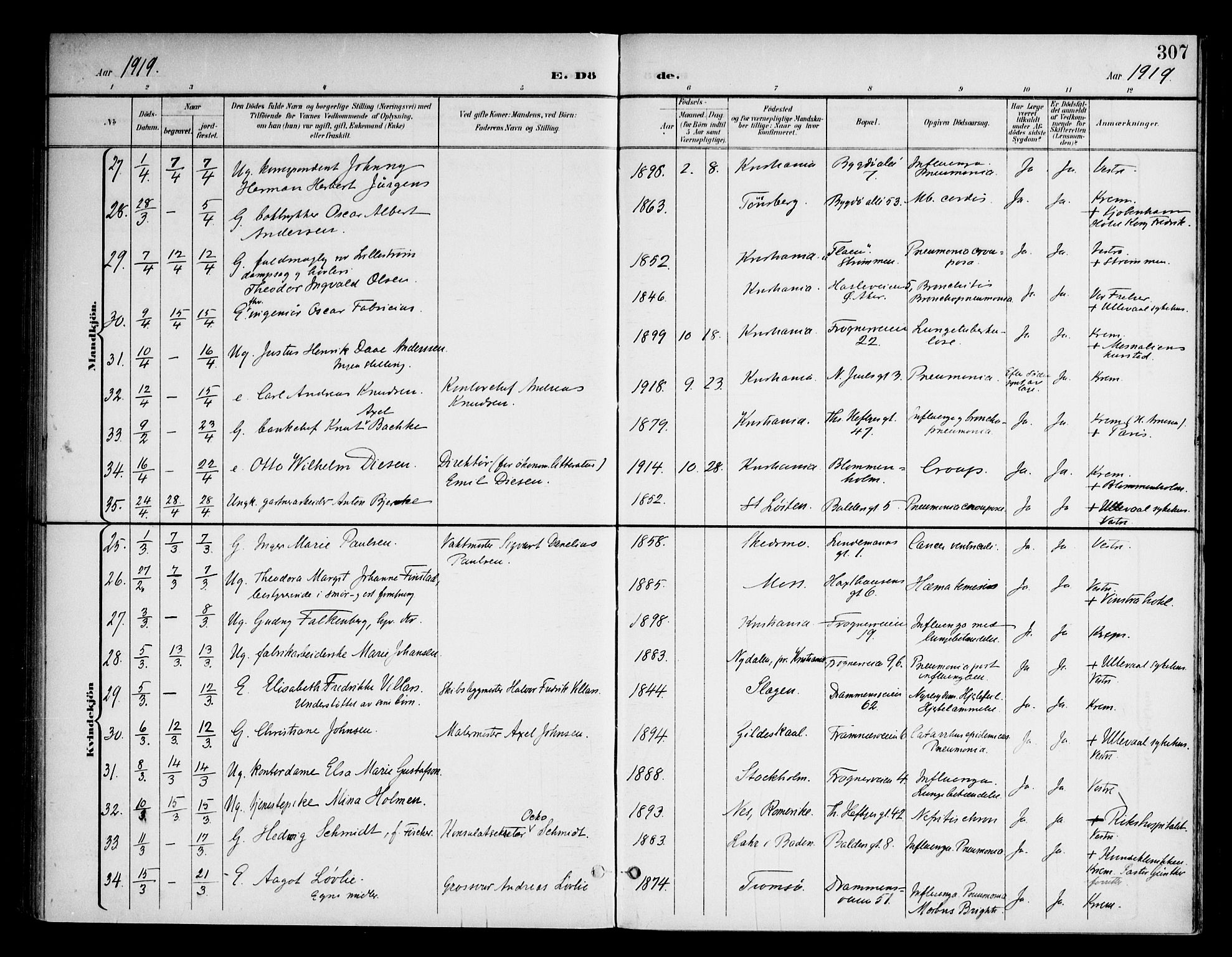 Frogner prestekontor Kirkebøker, AV/SAO-A-10886/F/Fa/L0004: Parish register (official) no. 4, 1898-1921, p. 307