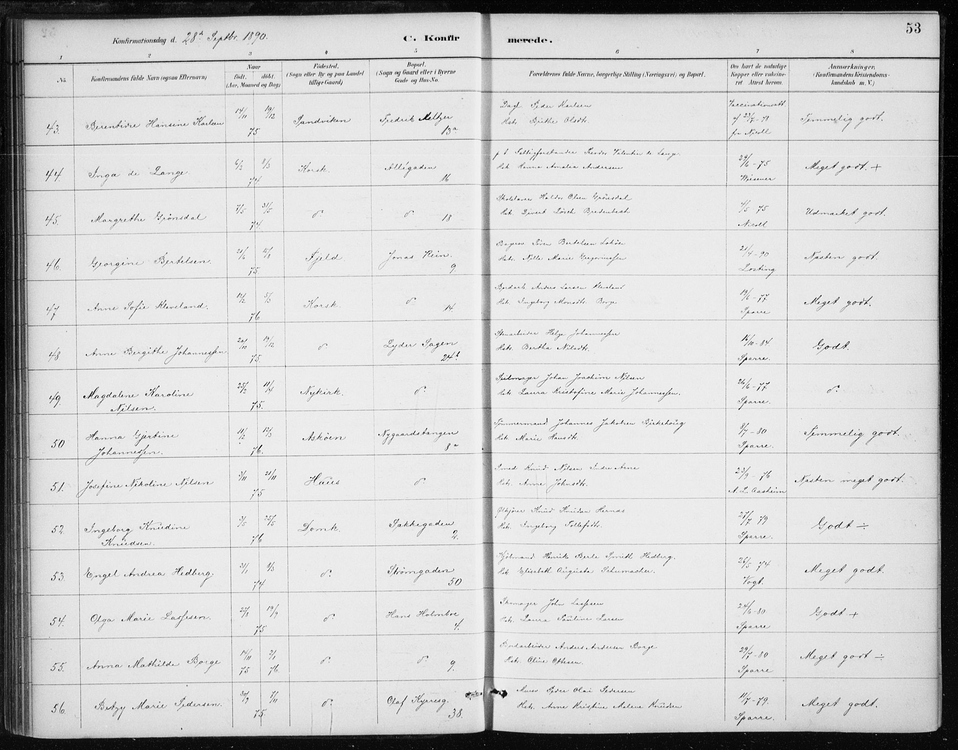 Johanneskirken sokneprestembete, AV/SAB-A-76001/H/Haa/L0008: Parish register (official) no. C 1, 1885-1907, p. 53