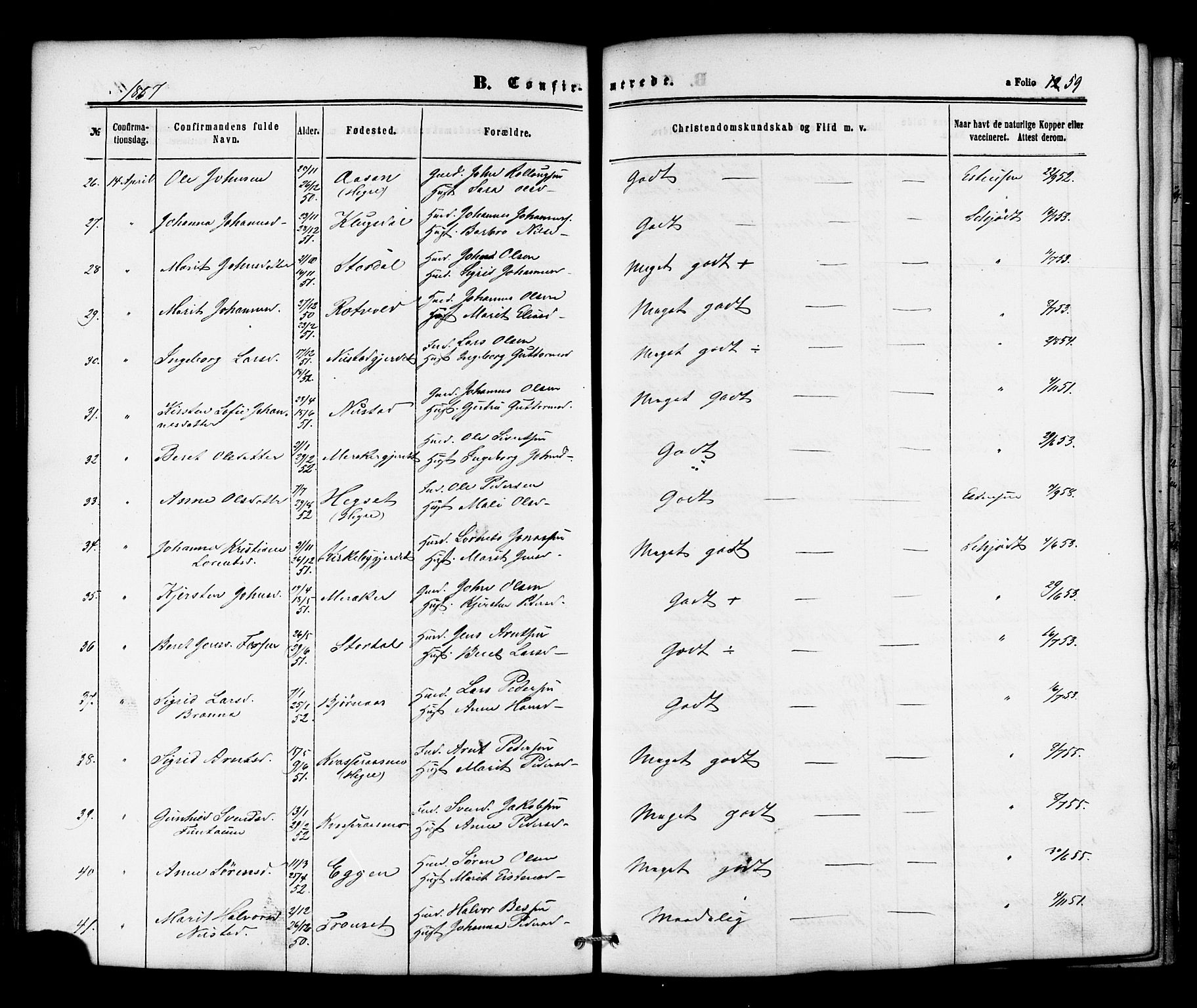 Ministerialprotokoller, klokkerbøker og fødselsregistre - Nord-Trøndelag, AV/SAT-A-1458/706/L0041: Parish register (official) no. 706A02, 1862-1877, p. 59