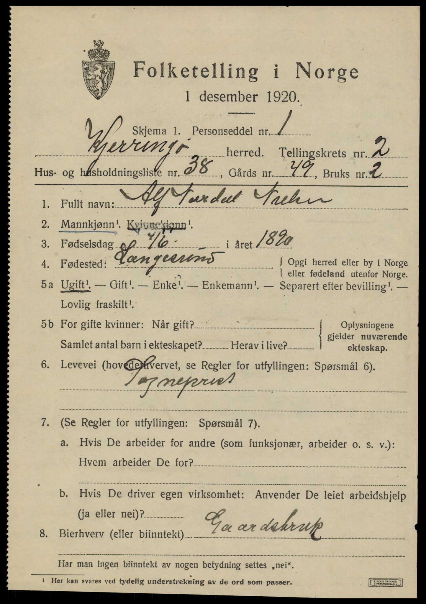 SAT, 1920 census for Kjerringøy, 1920, p. 1265