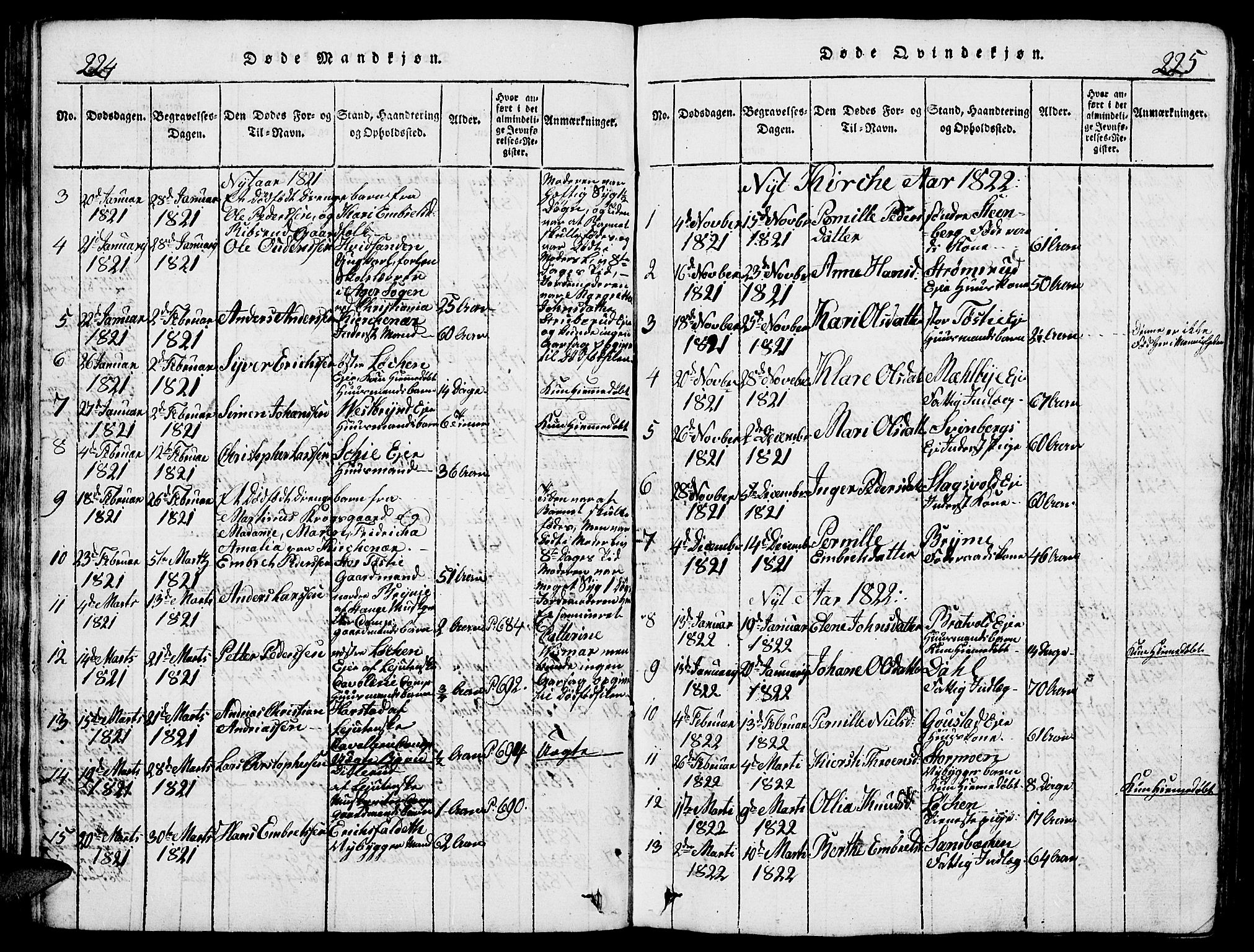 Romedal prestekontor, SAH/PREST-004/L/L0005: Parish register (copy) no. 5, 1814-1829, p. 224-225