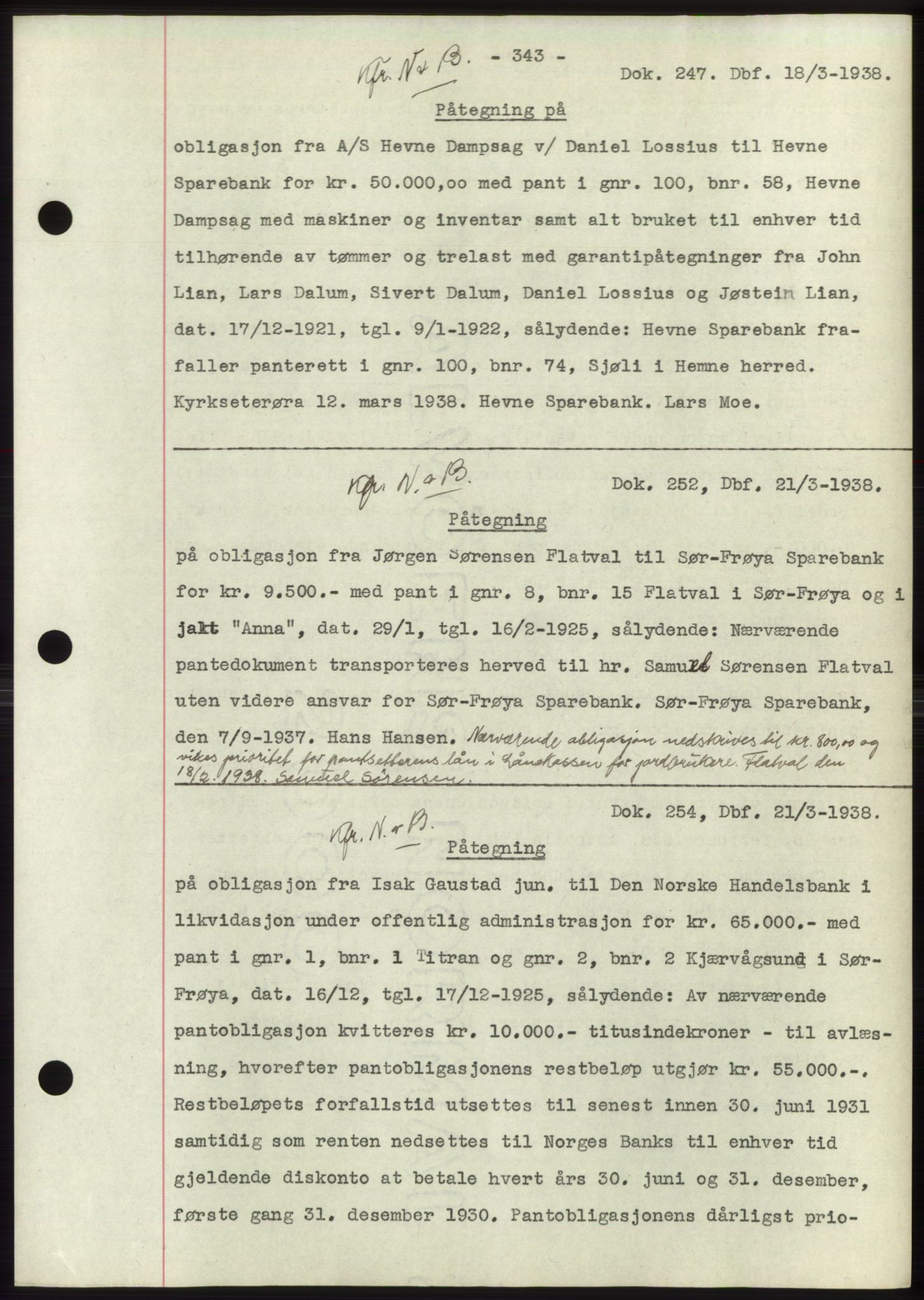 Hitra sorenskriveri, AV/SAT-A-0018/2/2C/2Ca: Mortgage book no. C1, 1936-1945, Diary no: : 247/1938